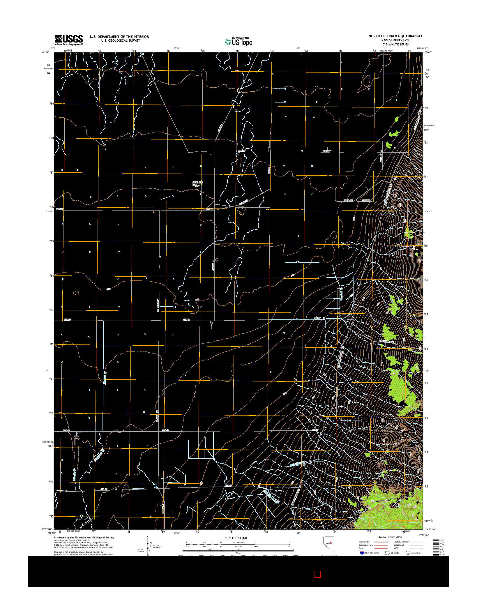 USGS US TOPO 7.5-MINUTE MAP FOR NORTH OF EUREKA, NV 2014