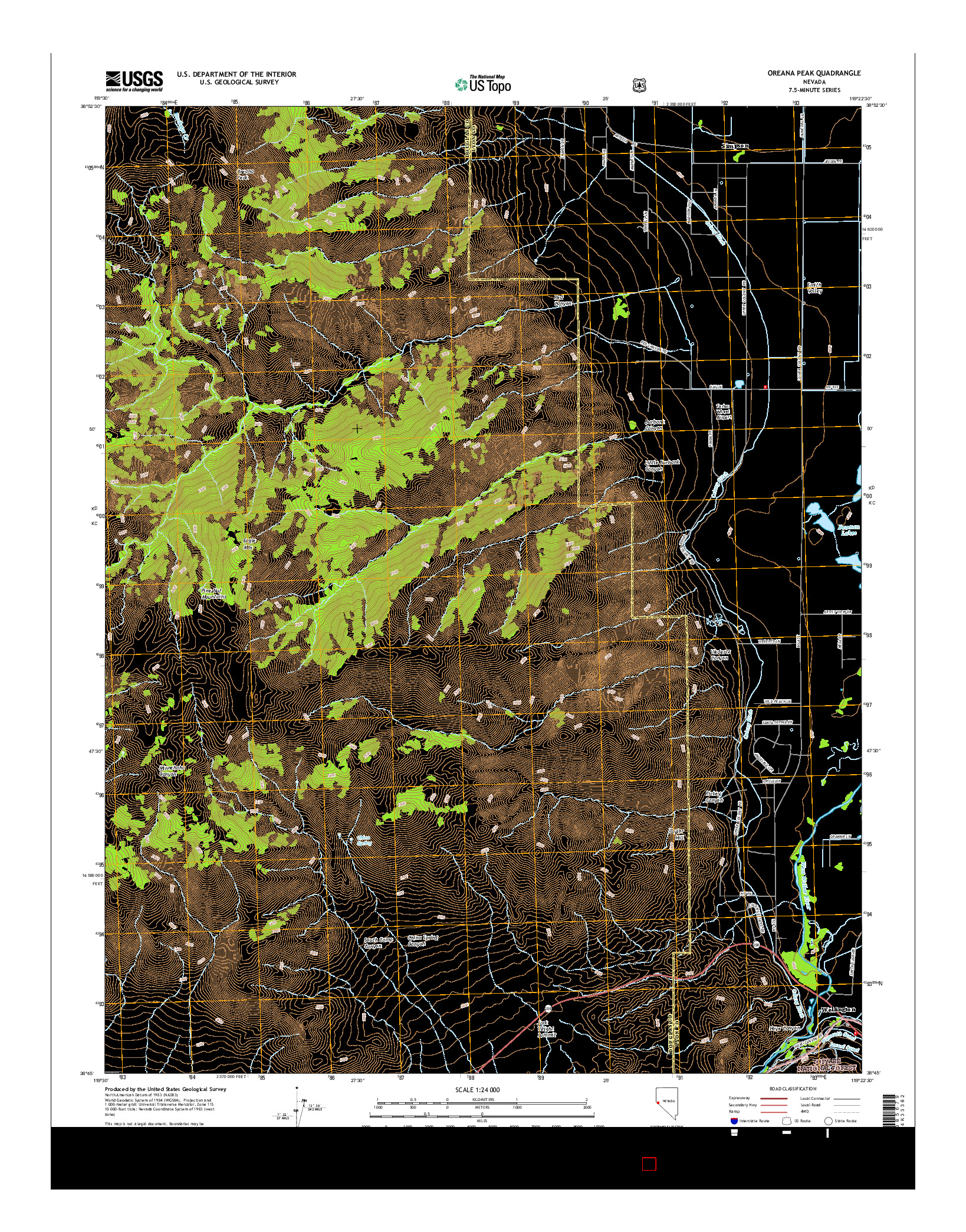 USGS US TOPO 7.5-MINUTE MAP FOR OREANA PEAK, NV 2014