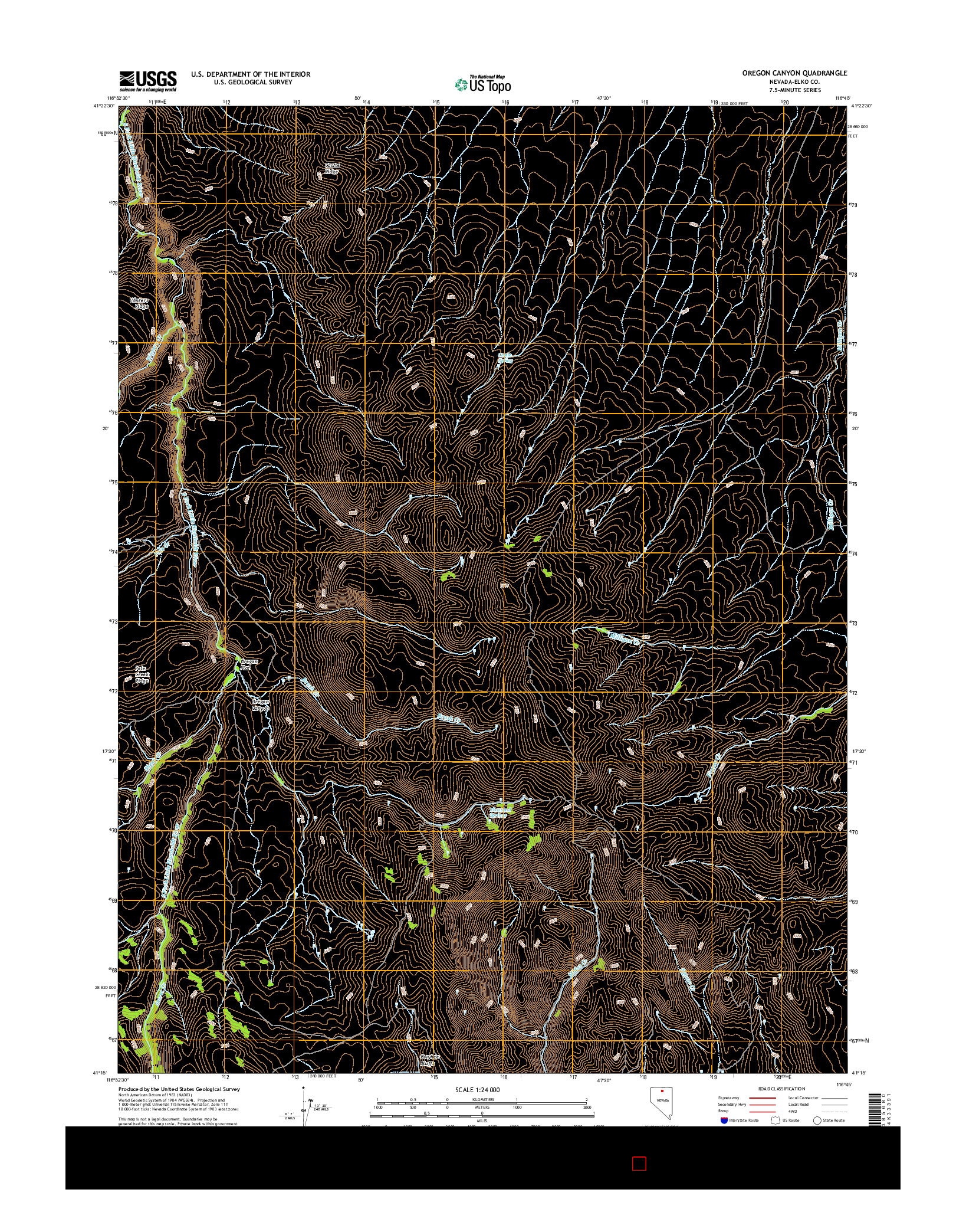 USGS US TOPO 7.5-MINUTE MAP FOR OREGON CANYON, NV 2014