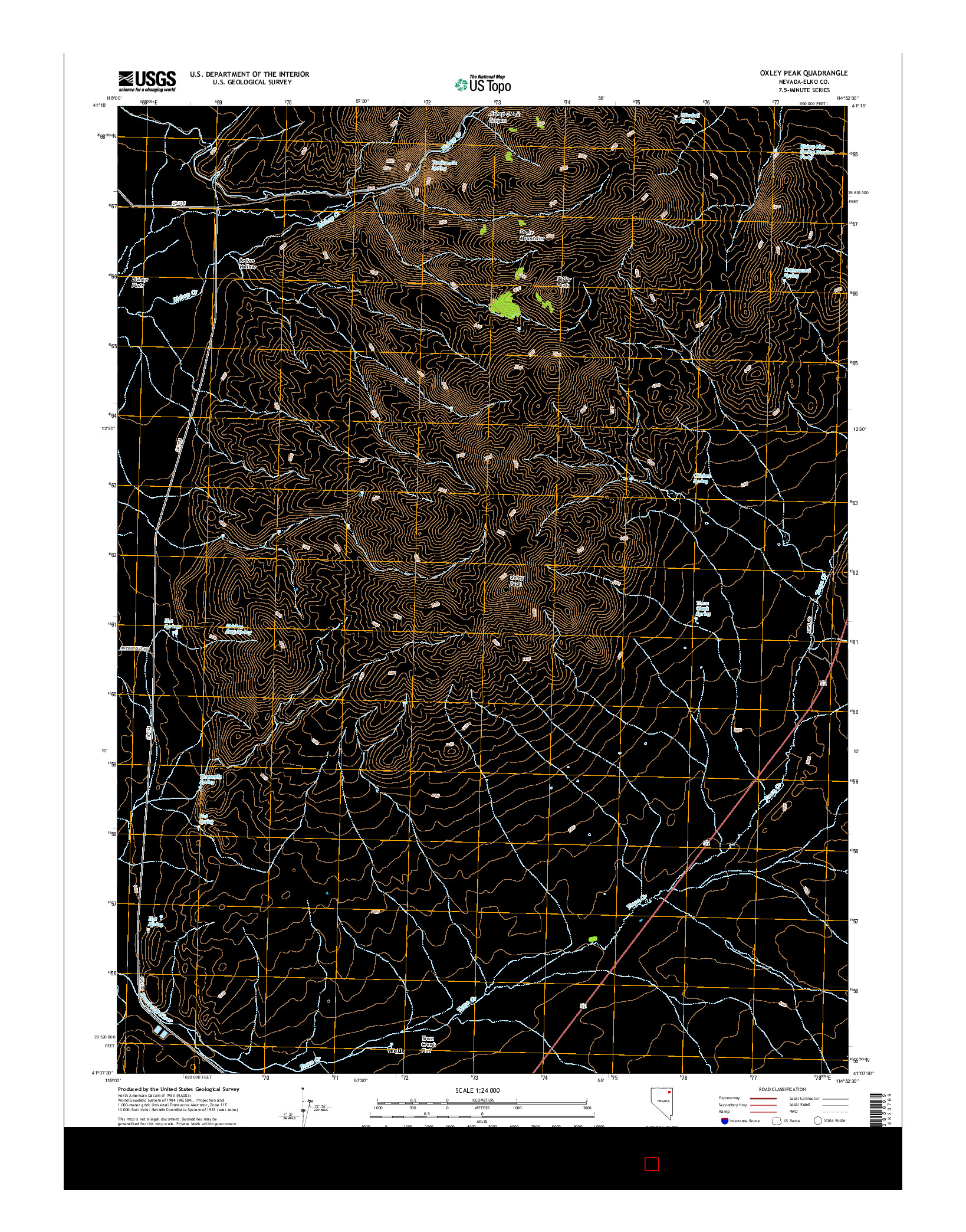 USGS US TOPO 7.5-MINUTE MAP FOR OXLEY PEAK, NV 2014