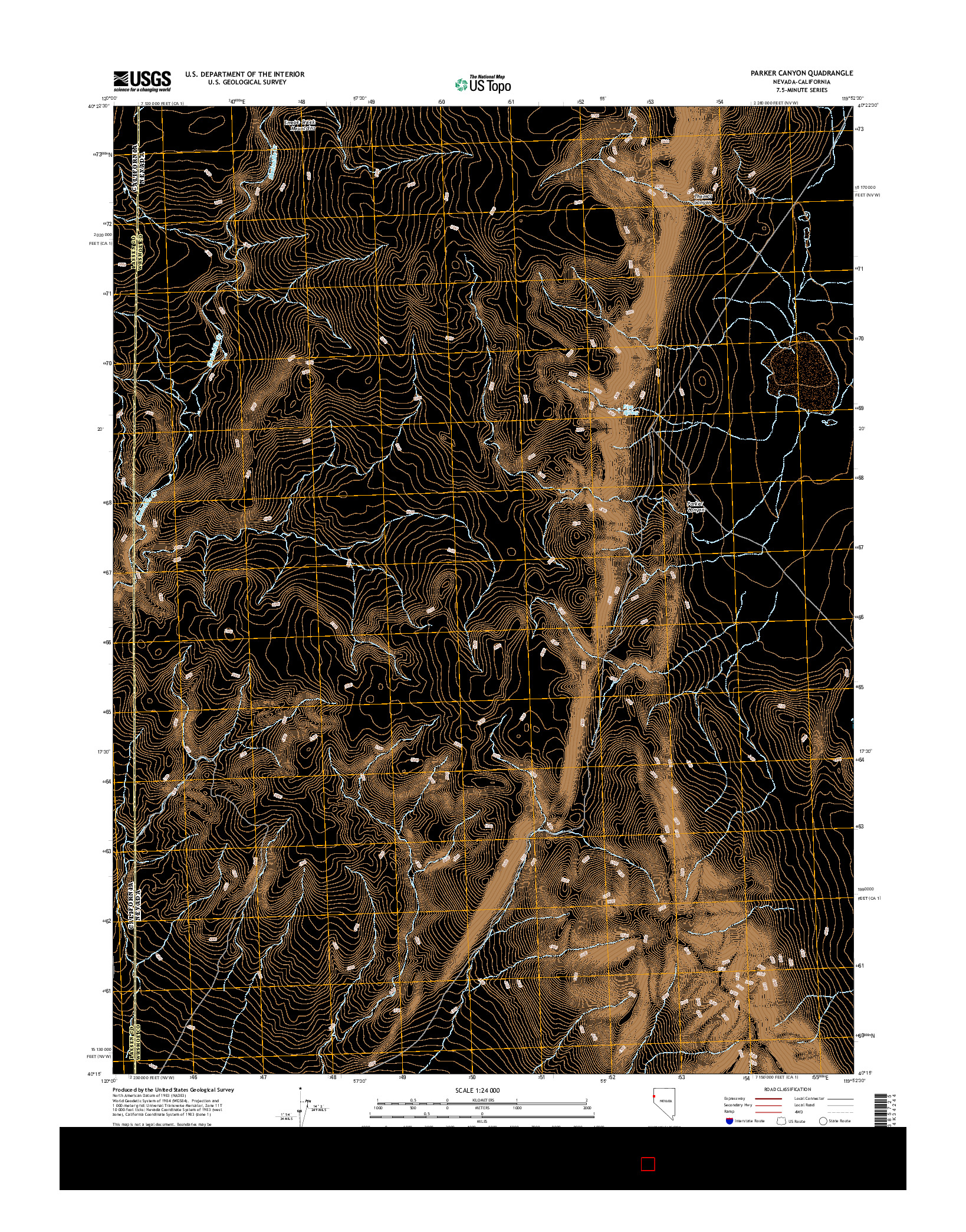 USGS US TOPO 7.5-MINUTE MAP FOR PARKER CANYON, NV-CA 2014