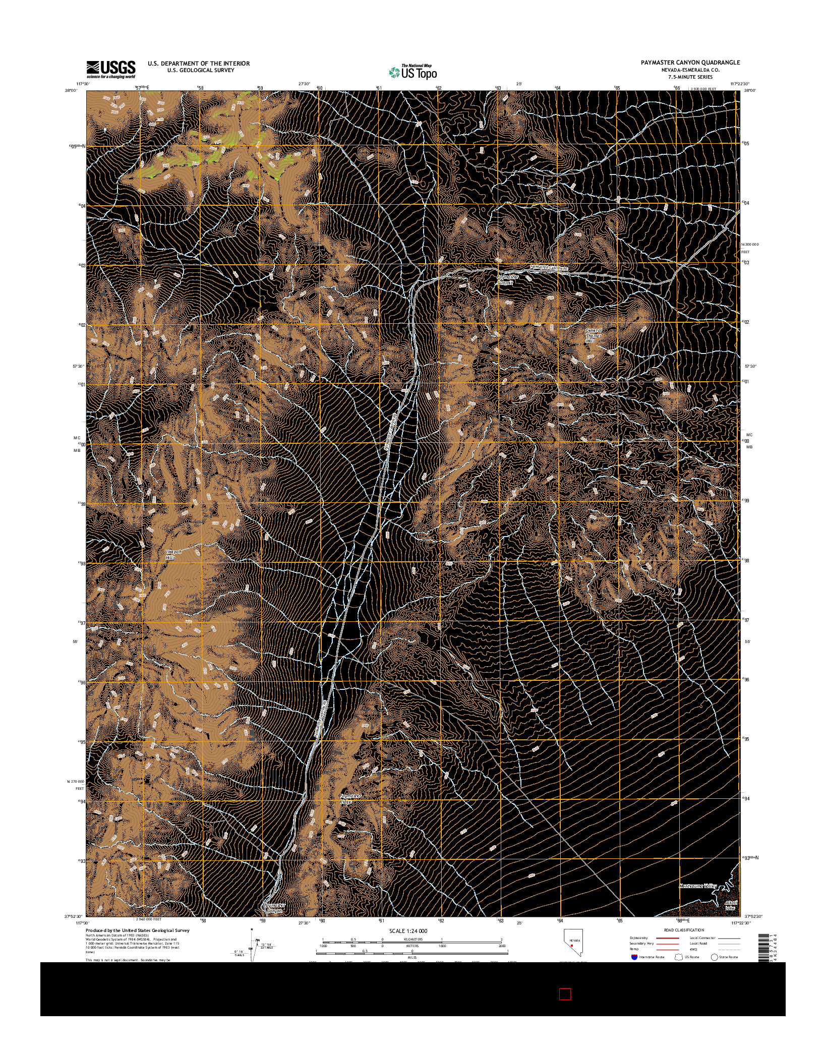 USGS US TOPO 7.5-MINUTE MAP FOR PAYMASTER CANYON, NV 2014