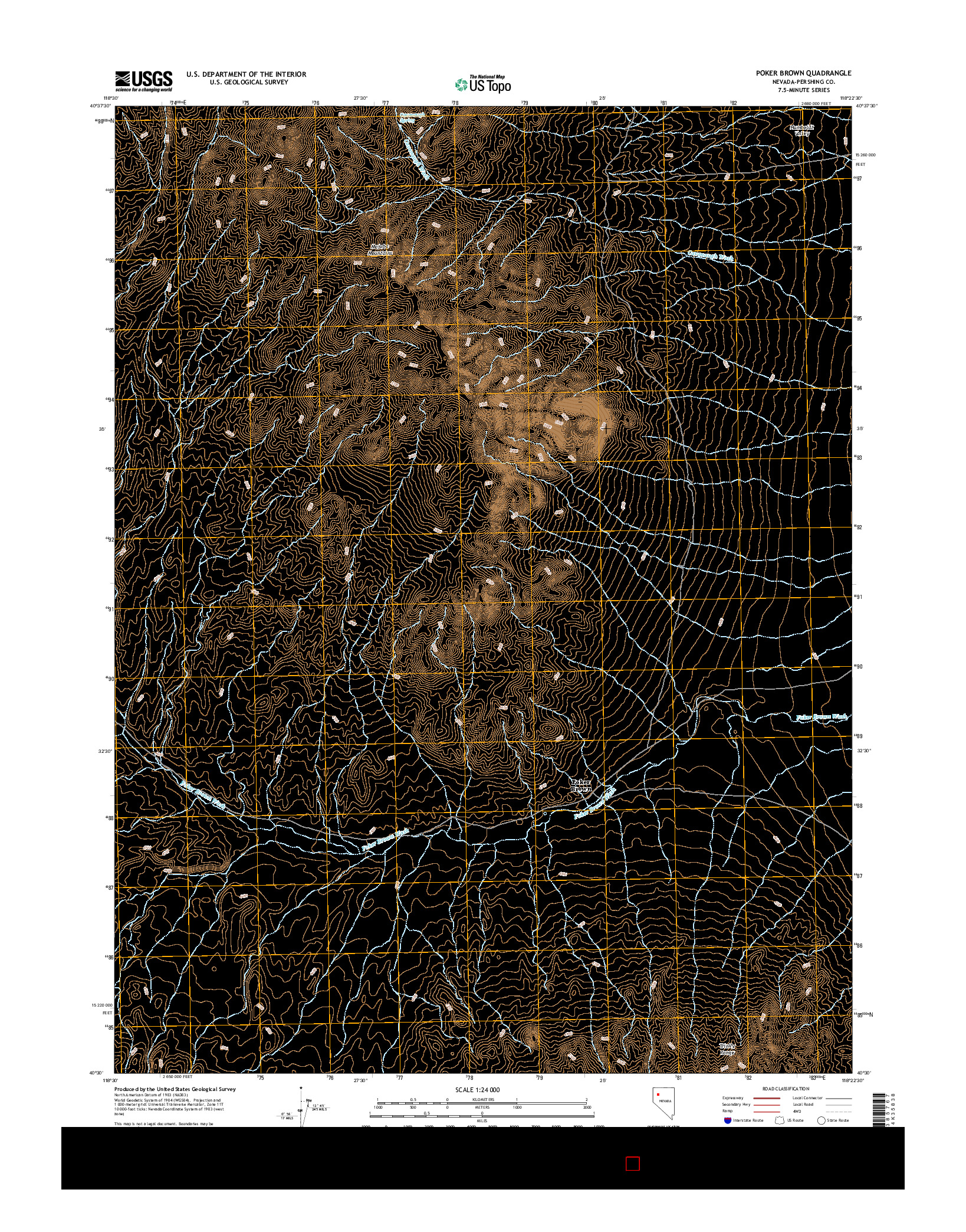 USGS US TOPO 7.5-MINUTE MAP FOR POKER BROWN, NV 2014