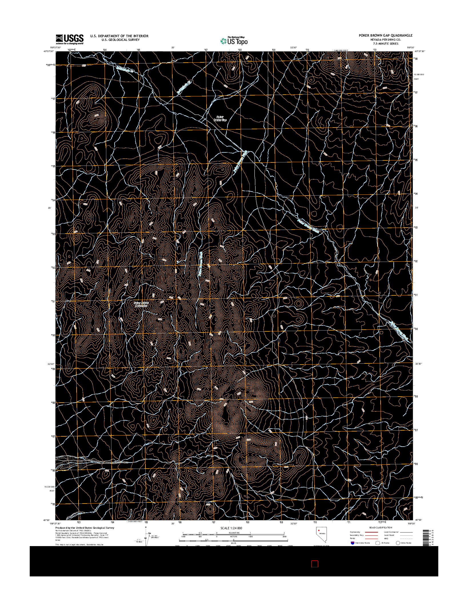 USGS US TOPO 7.5-MINUTE MAP FOR POKER BROWN GAP, NV 2014