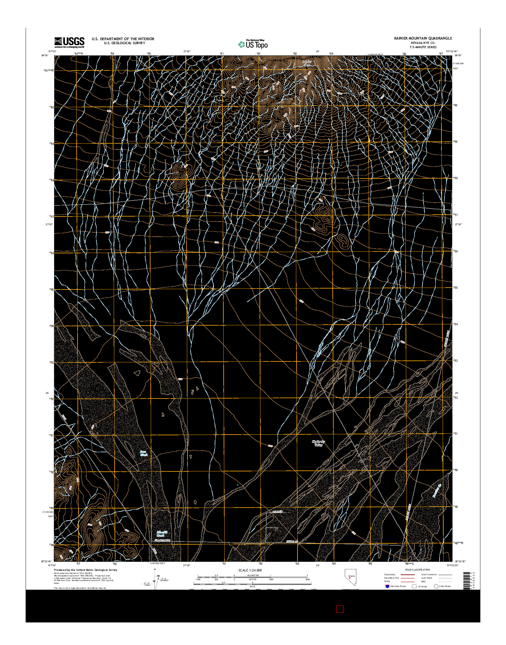 USGS US TOPO 7.5-MINUTE MAP FOR RAINIER MOUNTAIN, NV 2014