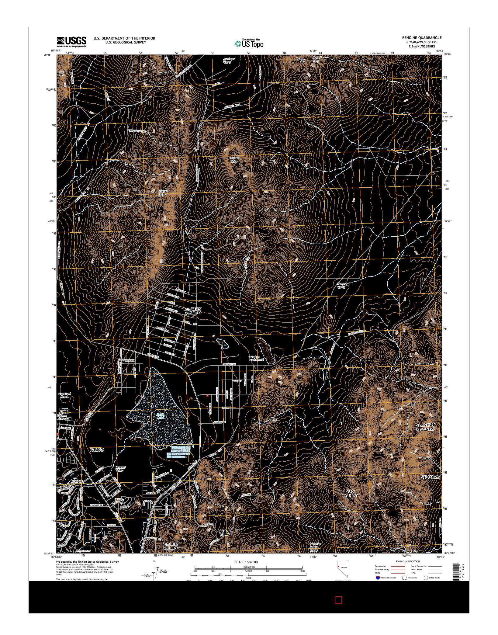 USGS US TOPO 7.5-MINUTE MAP FOR RENO NE, NV 2014