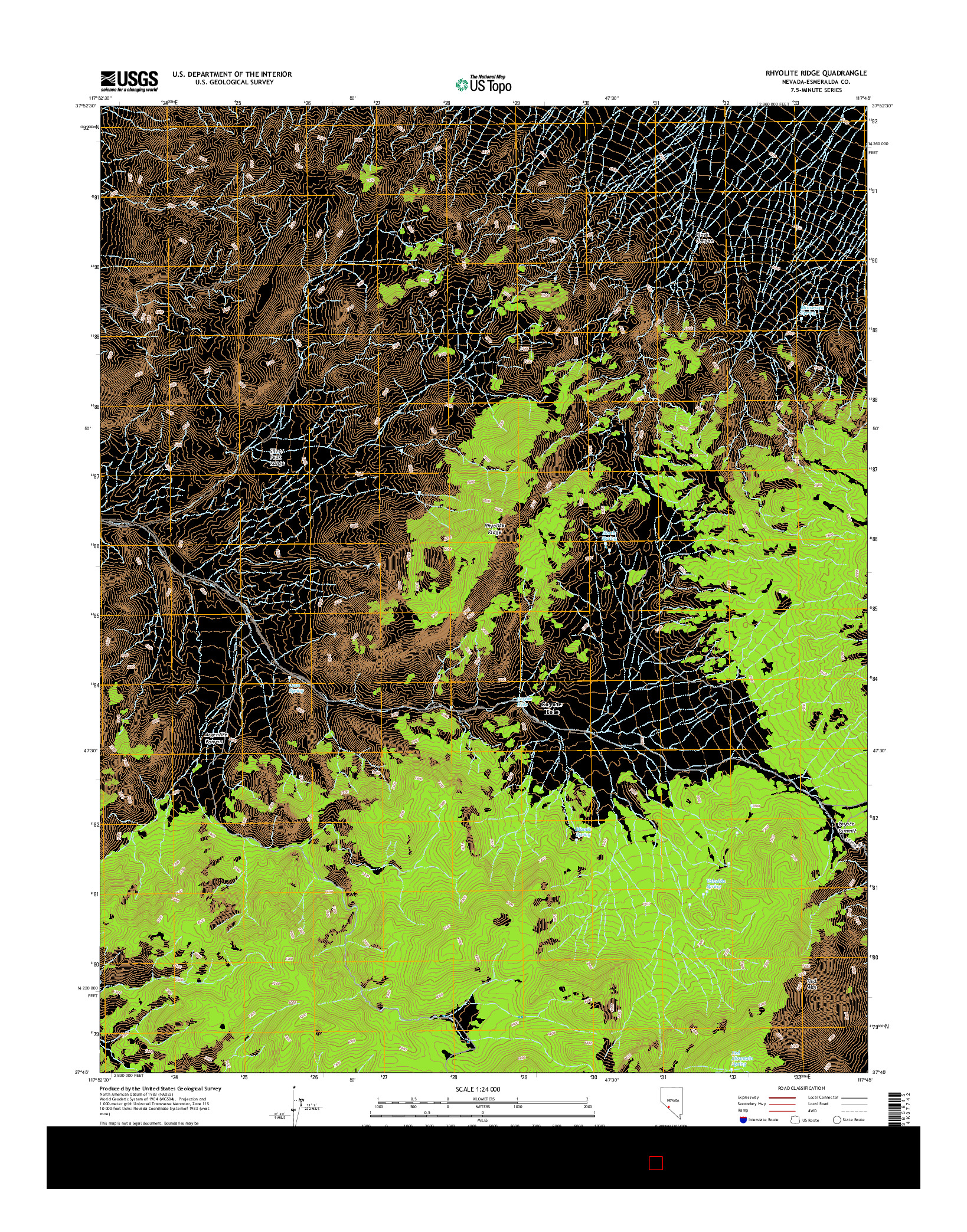 USGS US TOPO 7.5-MINUTE MAP FOR RHYOLITE RIDGE, NV 2014