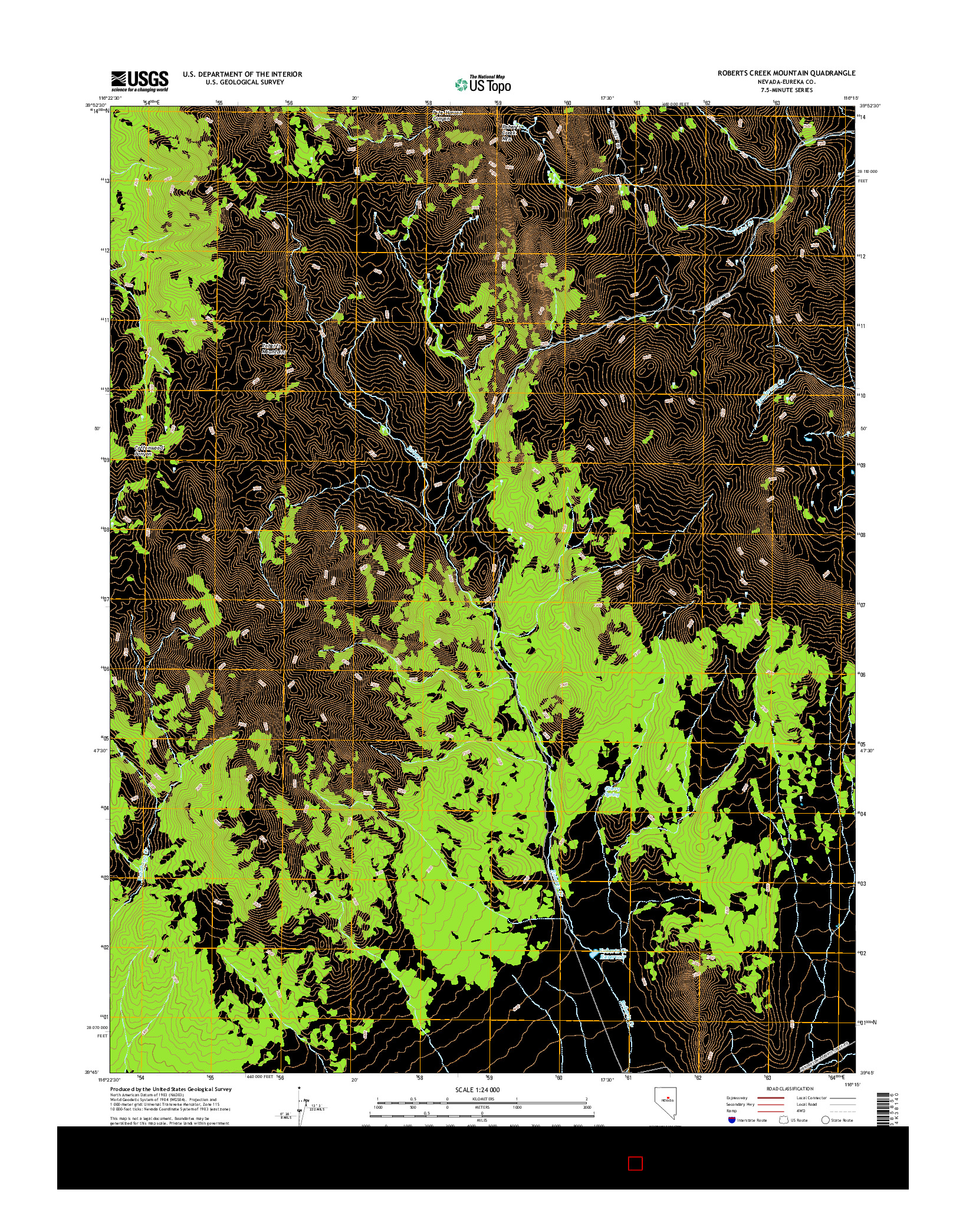 USGS US TOPO 7.5-MINUTE MAP FOR ROBERTS CREEK MOUNTAIN, NV 2014