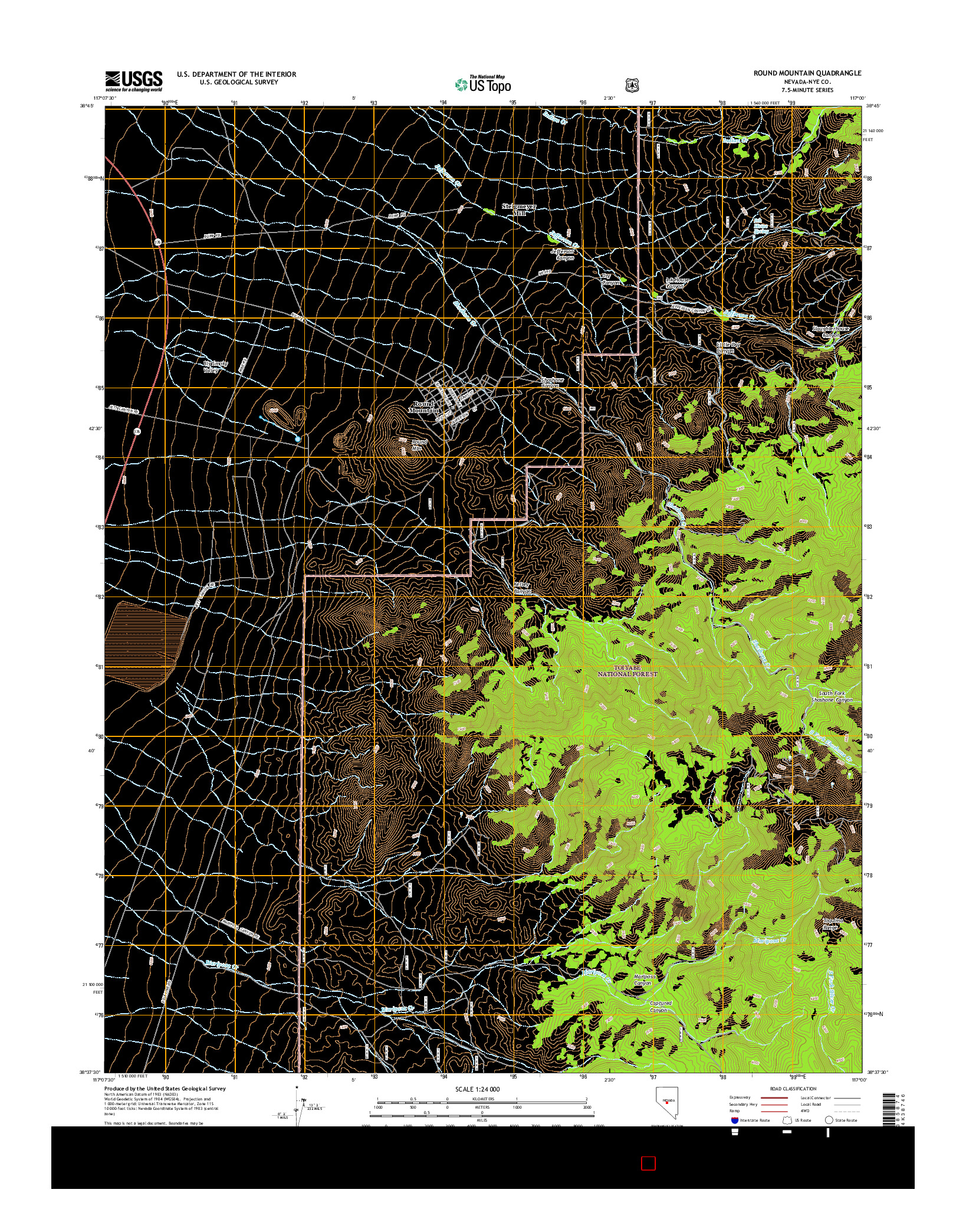 USGS US TOPO 7.5-MINUTE MAP FOR ROUND MOUNTAIN, NV 2014