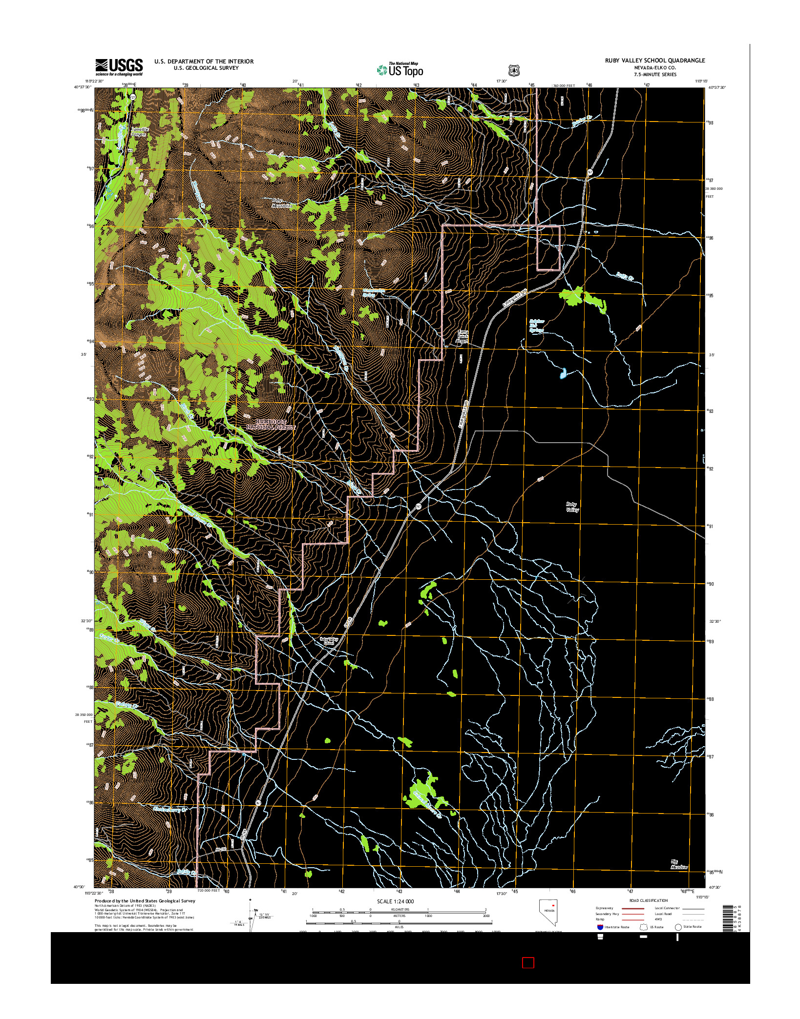 USGS US TOPO 7.5-MINUTE MAP FOR RUBY VALLEY SCHOOL, NV 2014