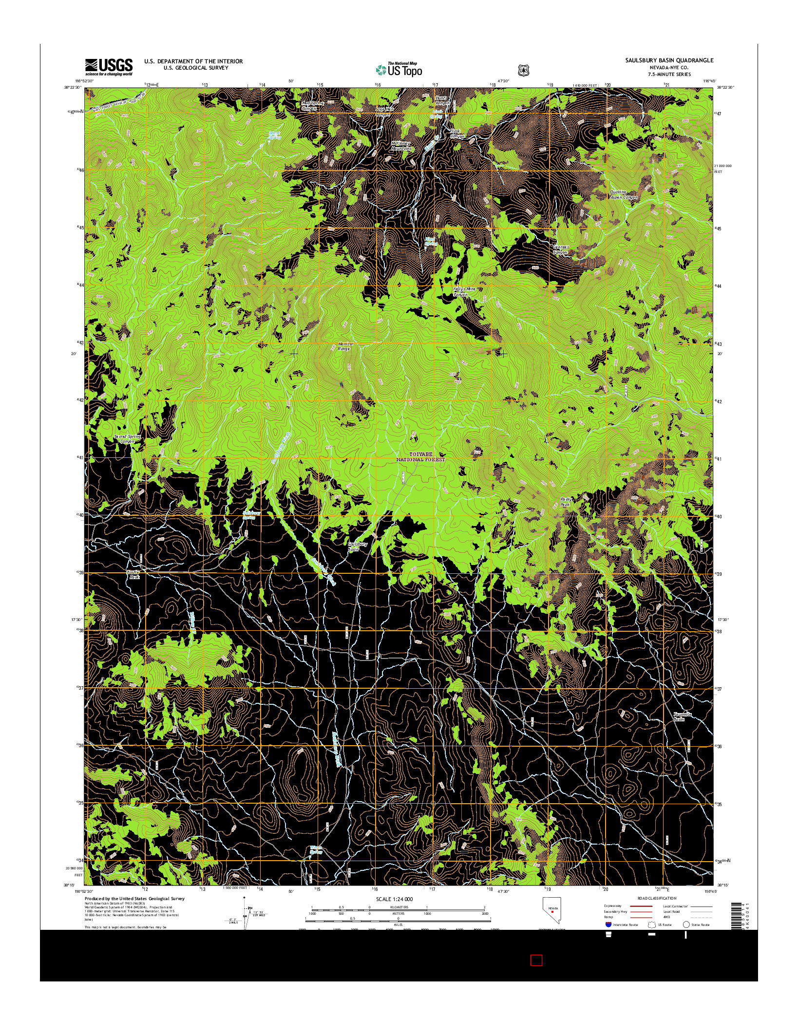 USGS US TOPO 7.5-MINUTE MAP FOR SAULSBURY BASIN, NV 2014