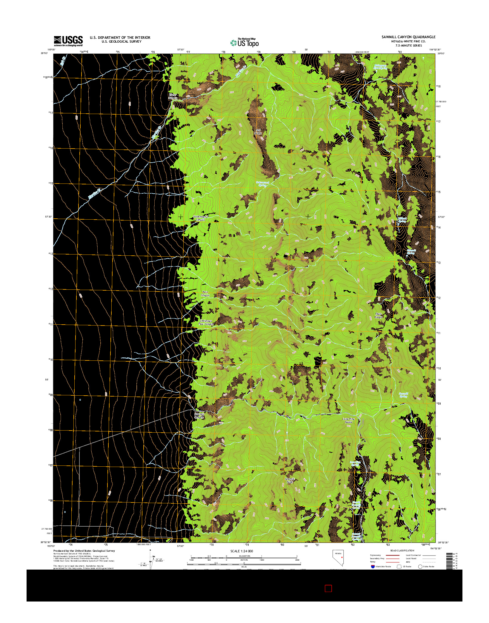 USGS US TOPO 7.5-MINUTE MAP FOR SAWMILL CANYON, NV 2014