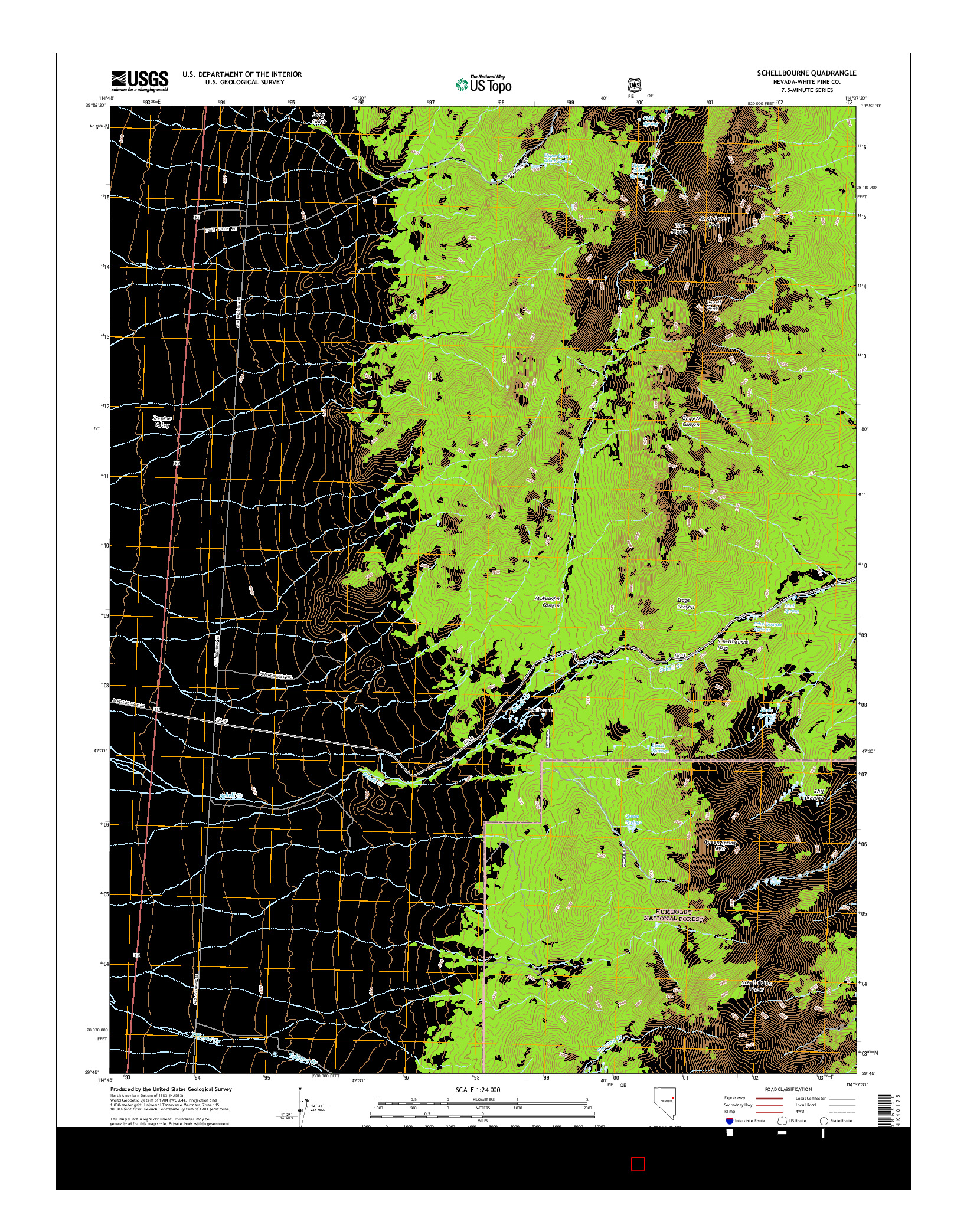 USGS US TOPO 7.5-MINUTE MAP FOR SCHELLBOURNE, NV 2014