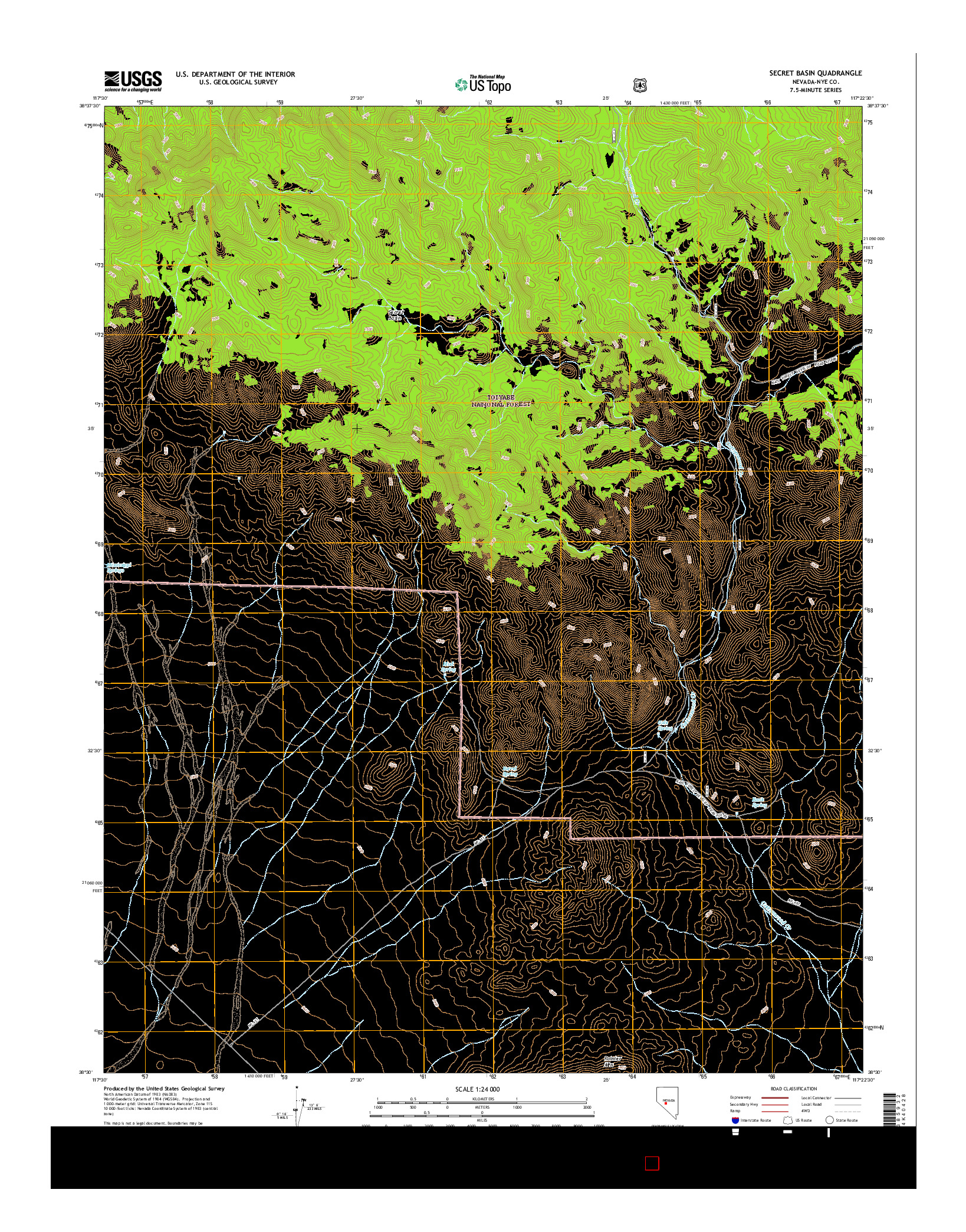 USGS US TOPO 7.5-MINUTE MAP FOR SECRET BASIN, NV 2014