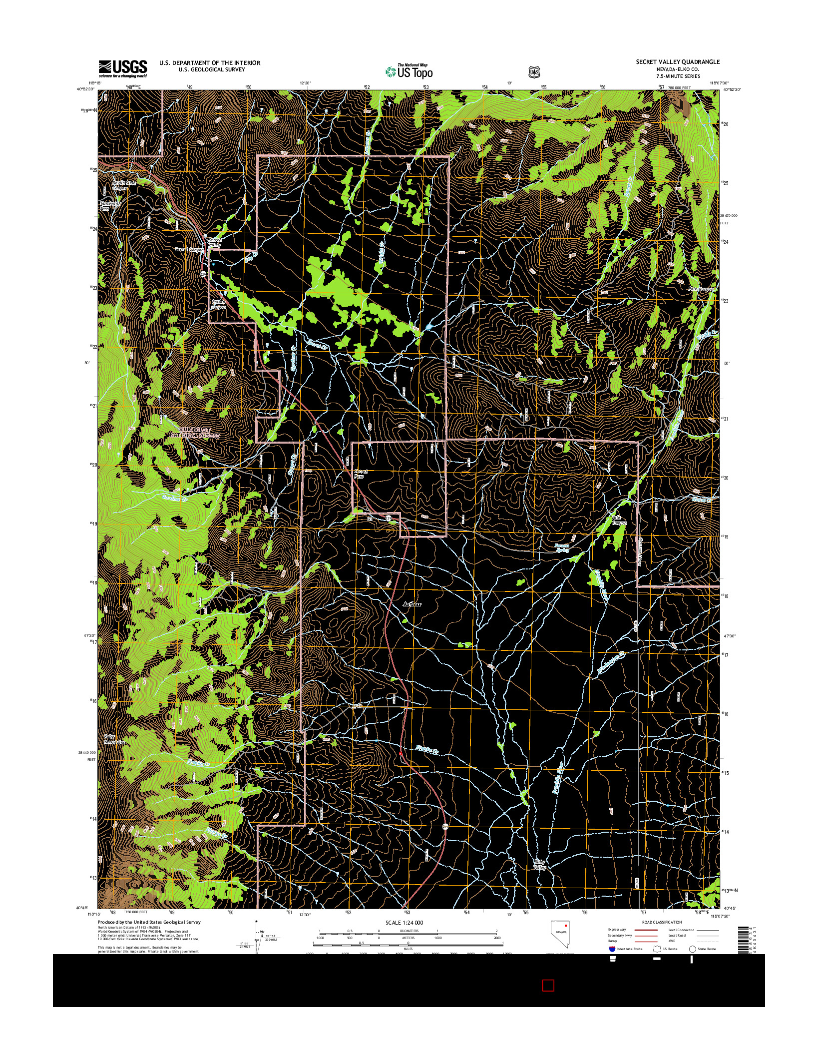 USGS US TOPO 7.5-MINUTE MAP FOR SECRET VALLEY, NV 2014
