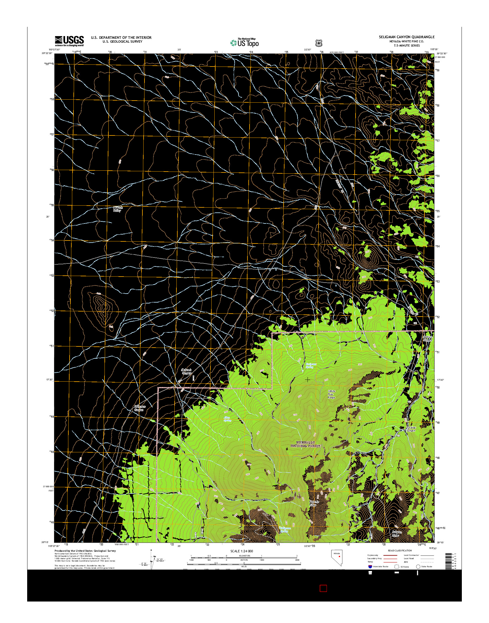 USGS US TOPO 7.5-MINUTE MAP FOR SELIGMAN CANYON, NV 2014