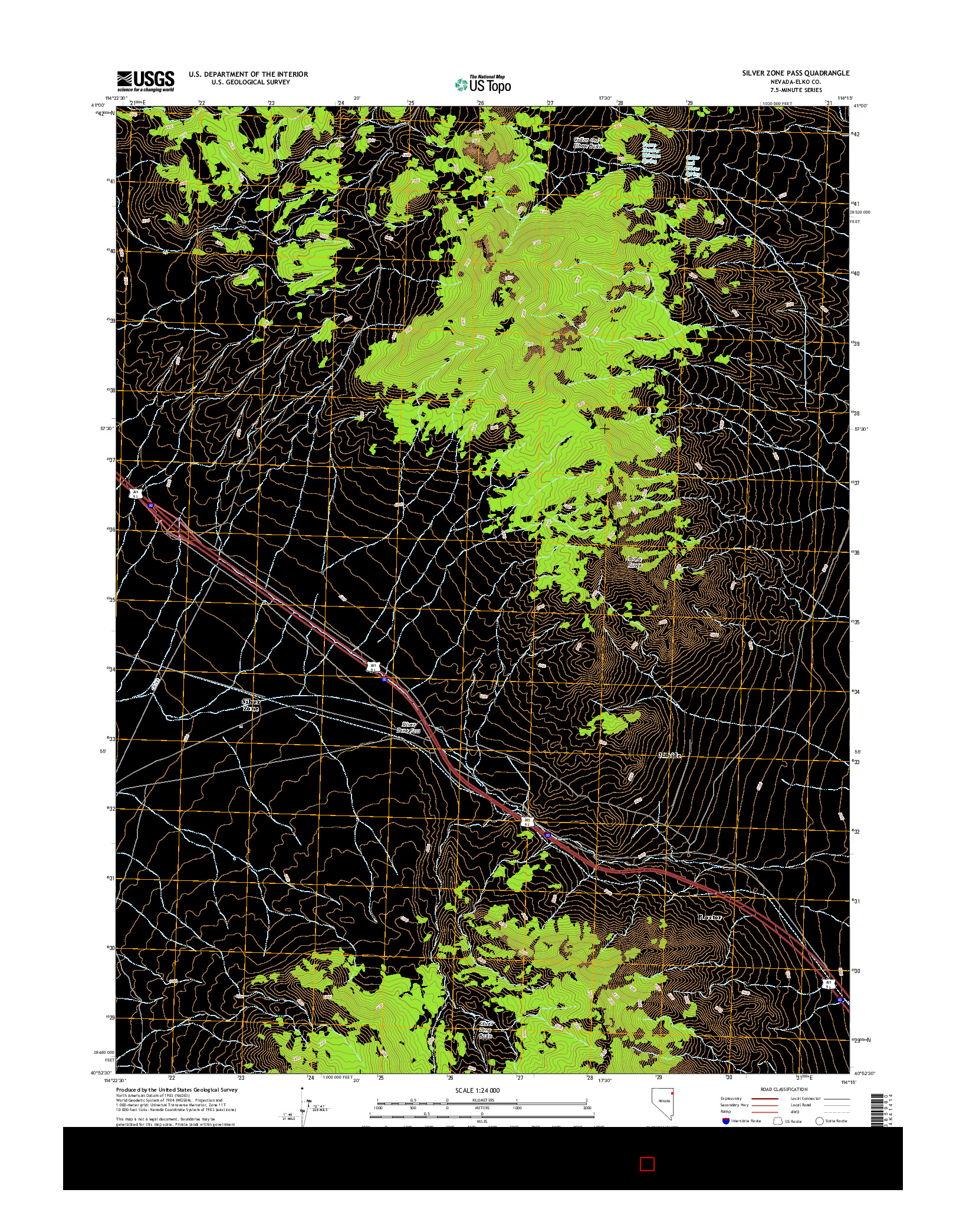 USGS US TOPO 7.5-MINUTE MAP FOR SILVER ZONE PASS, NV 2014