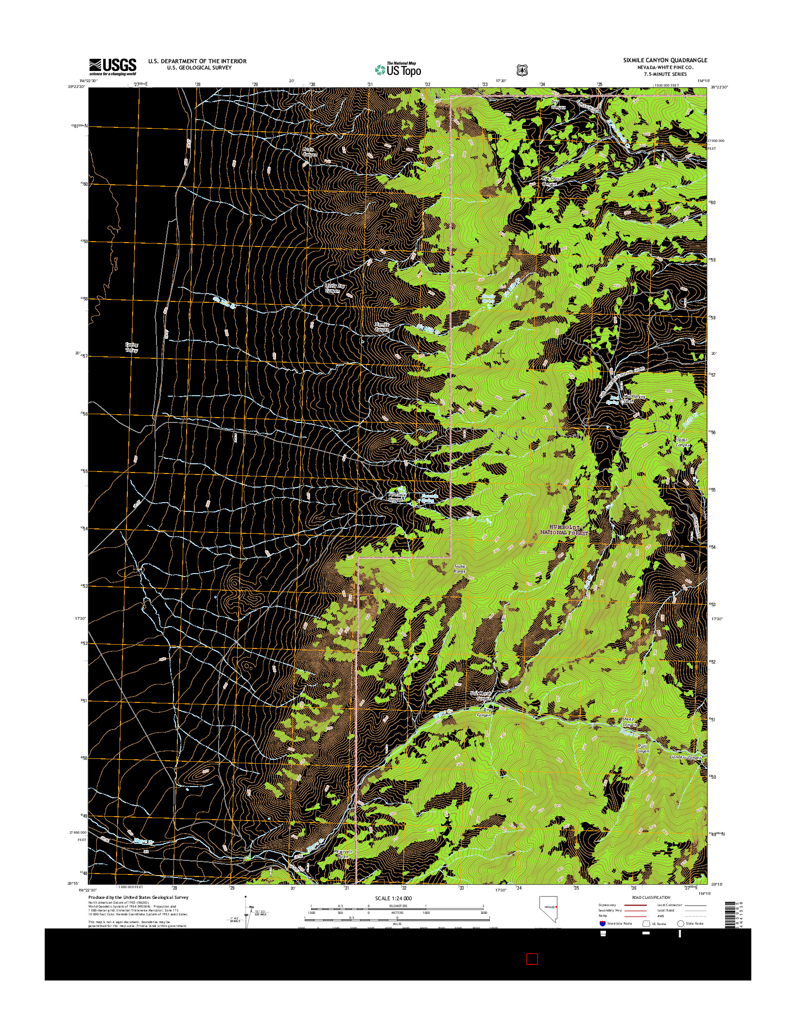 USGS US TOPO 7.5-MINUTE MAP FOR SIXMILE CANYON, NV 2014