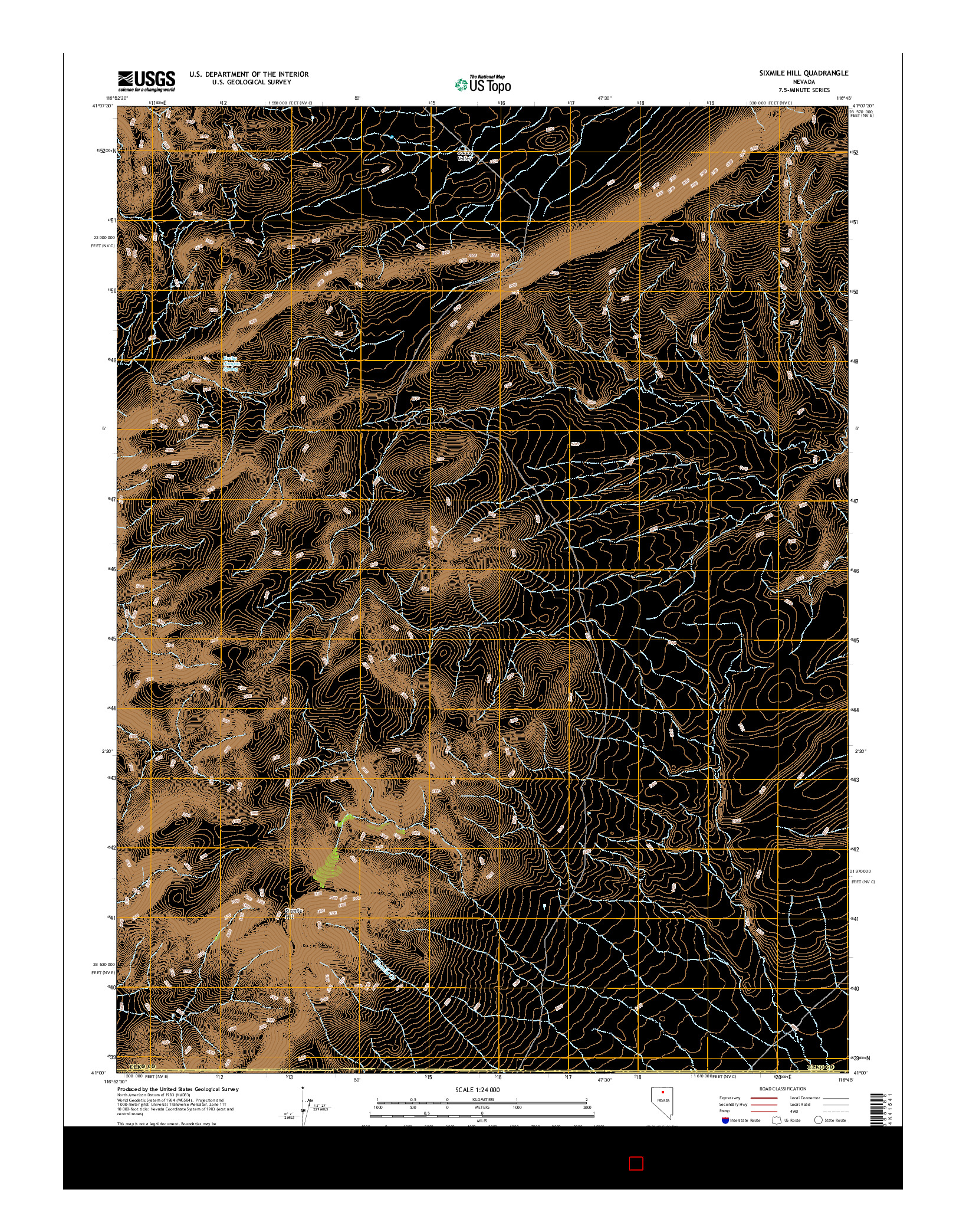 USGS US TOPO 7.5-MINUTE MAP FOR SIXMILE HILL, NV 2014