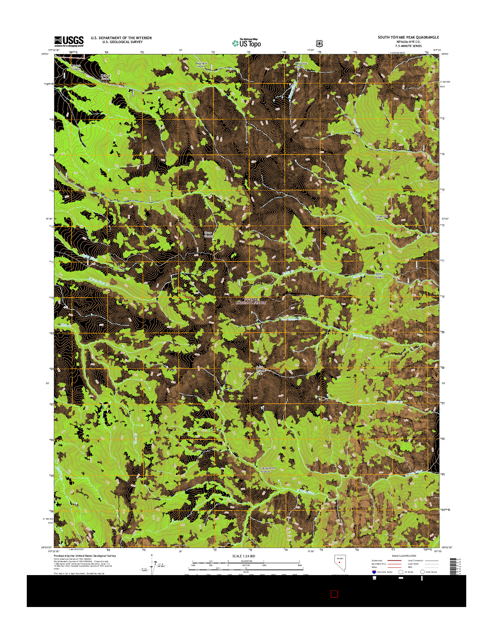 USGS US TOPO 7.5-MINUTE MAP FOR SOUTH TOIYABE PEAK, NV 2014