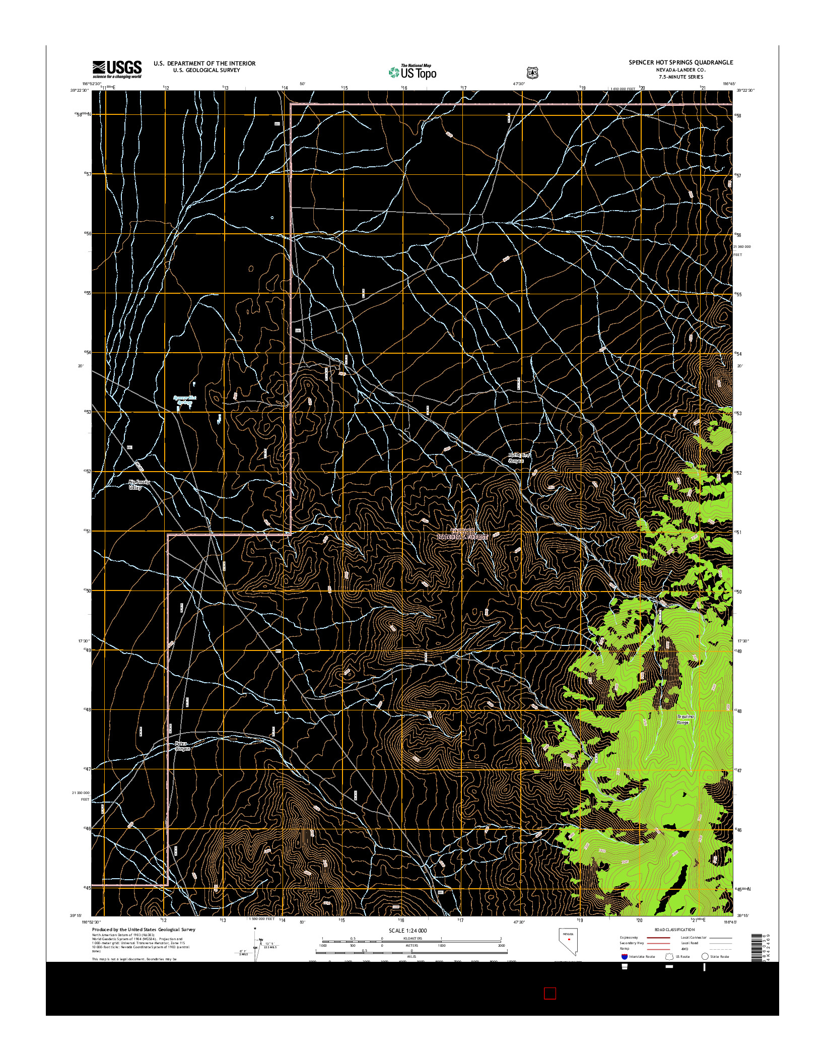 USGS US TOPO 7.5-MINUTE MAP FOR SPENCER HOT SPRINGS, NV 2014