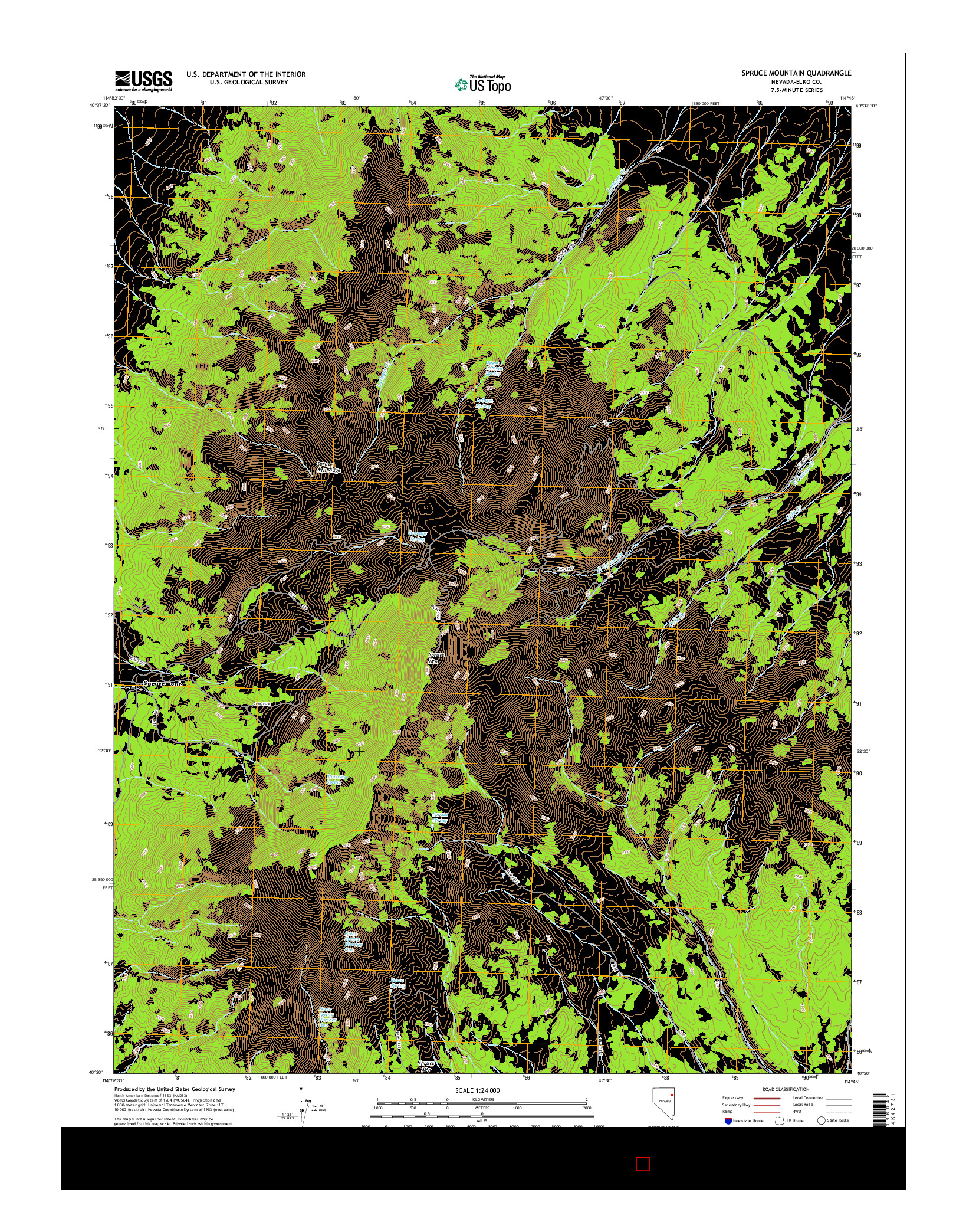 USGS US TOPO 7.5-MINUTE MAP FOR SPRUCE MOUNTAIN, NV 2014