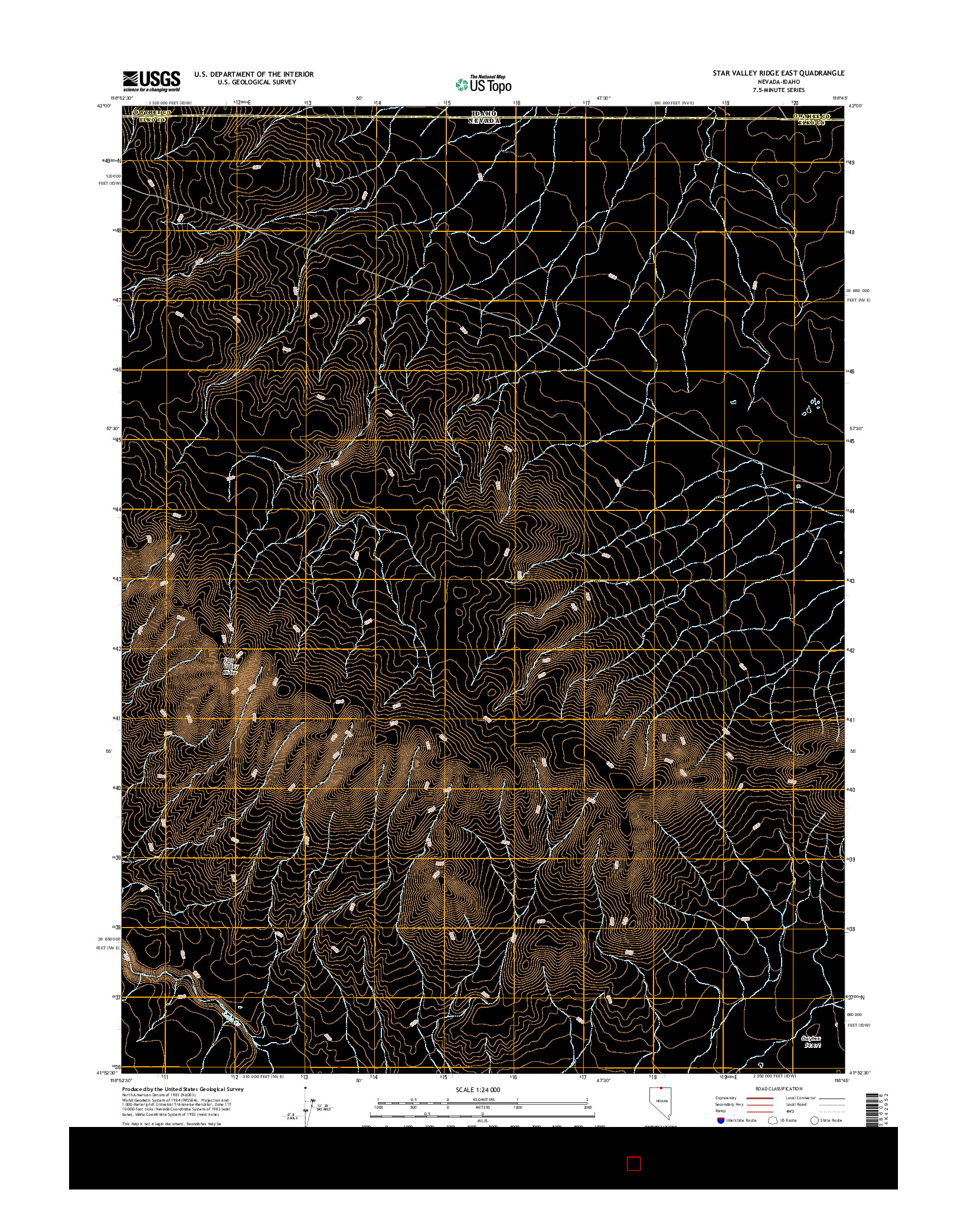 USGS US TOPO 7.5-MINUTE MAP FOR STAR VALLEY RIDGE EAST, NV-ID 2014