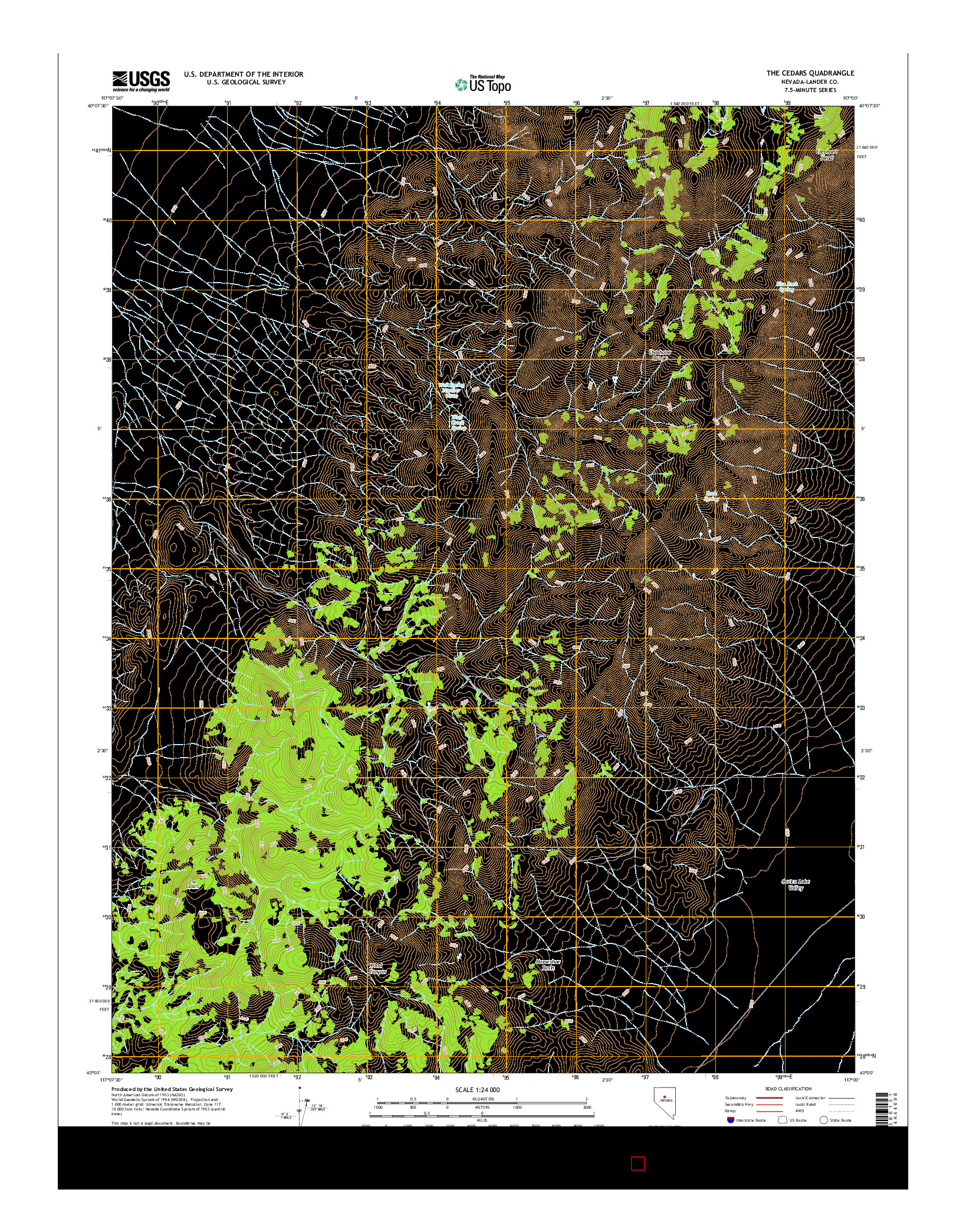 USGS US TOPO 7.5-MINUTE MAP FOR THE CEDARS, NV 2014