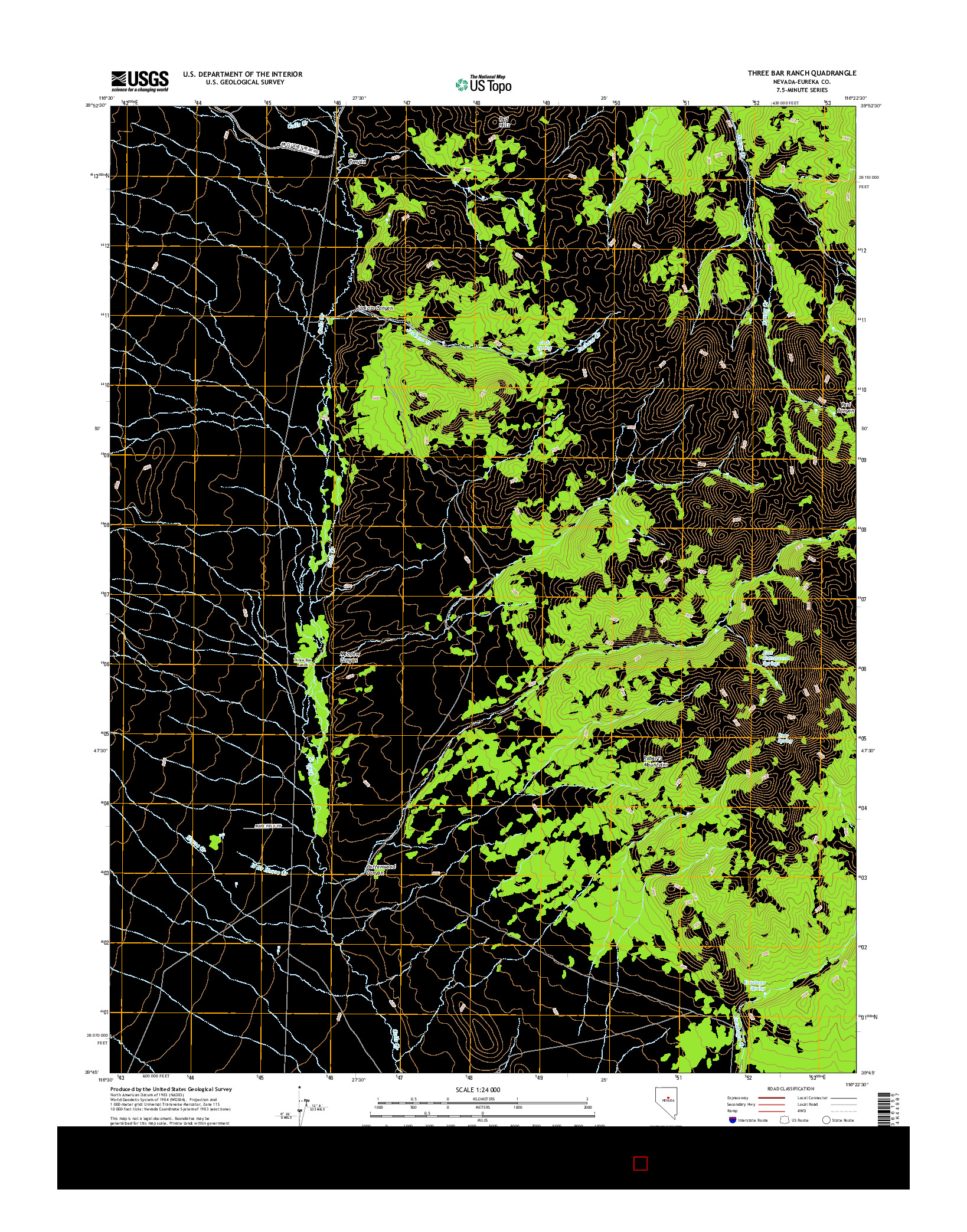 USGS US TOPO 7.5-MINUTE MAP FOR THREE BAR RANCH, NV 2014