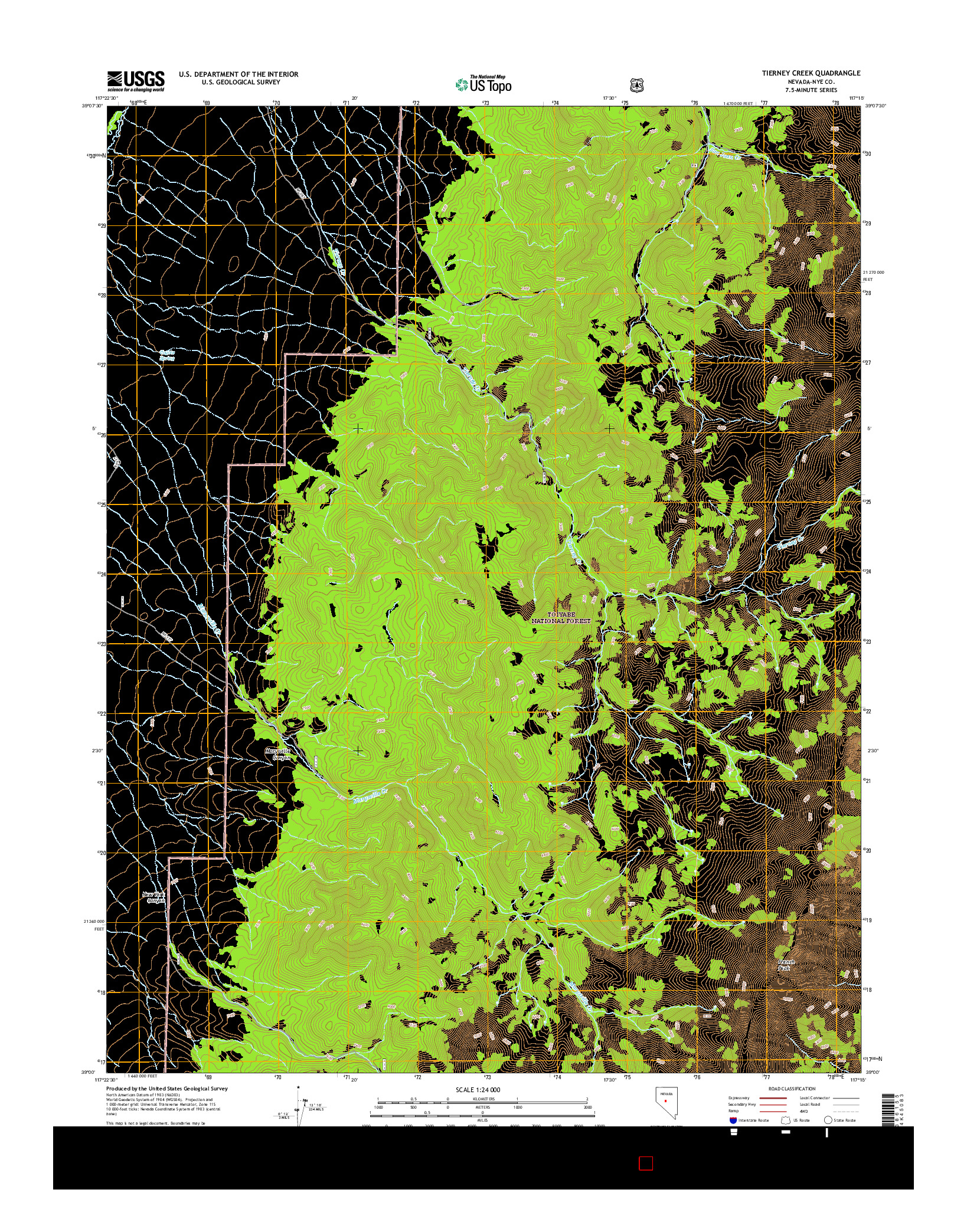 USGS US TOPO 7.5-MINUTE MAP FOR TIERNEY CREEK, NV 2014