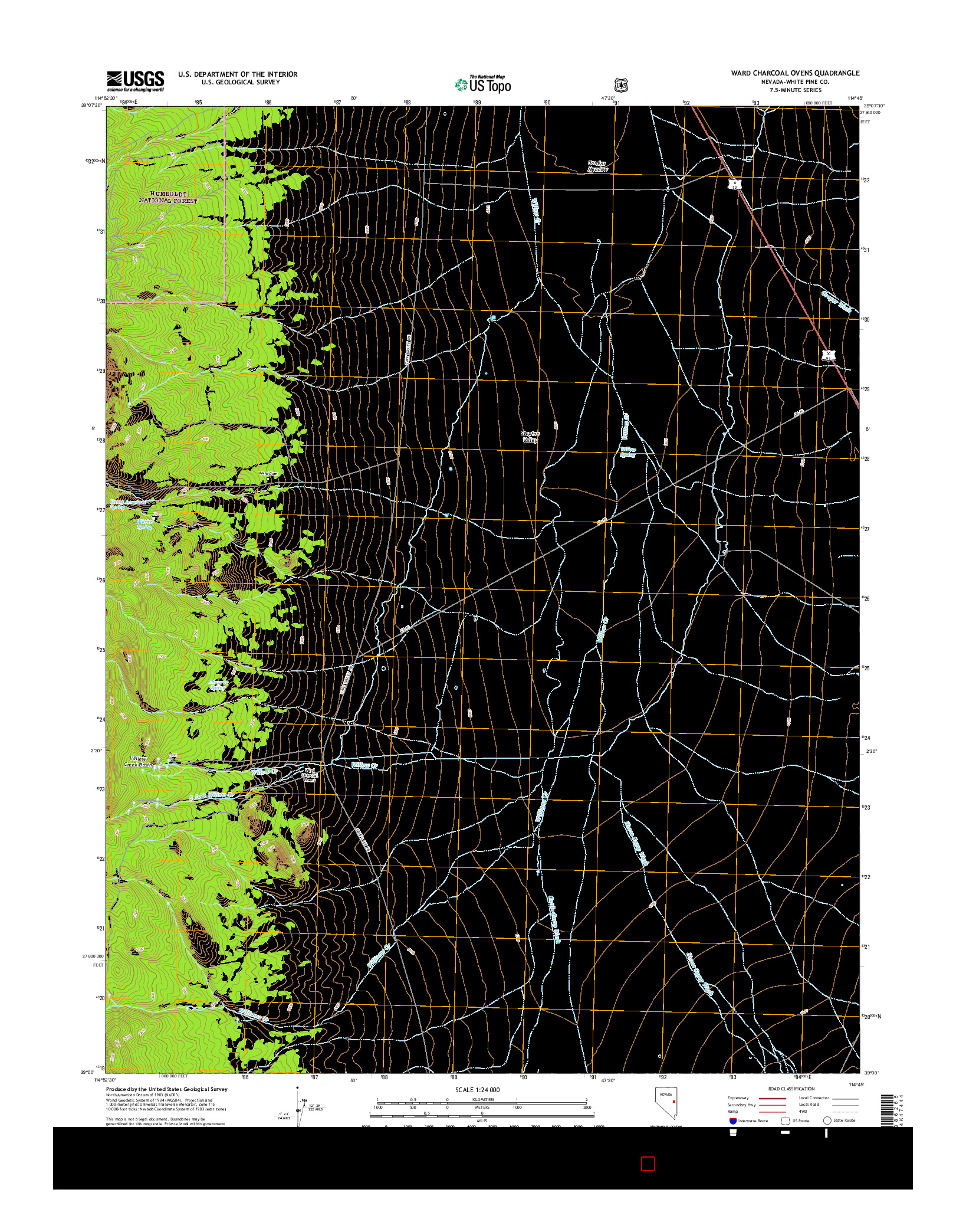 USGS US TOPO 7.5-MINUTE MAP FOR WARD CHARCOAL OVENS, NV 2014