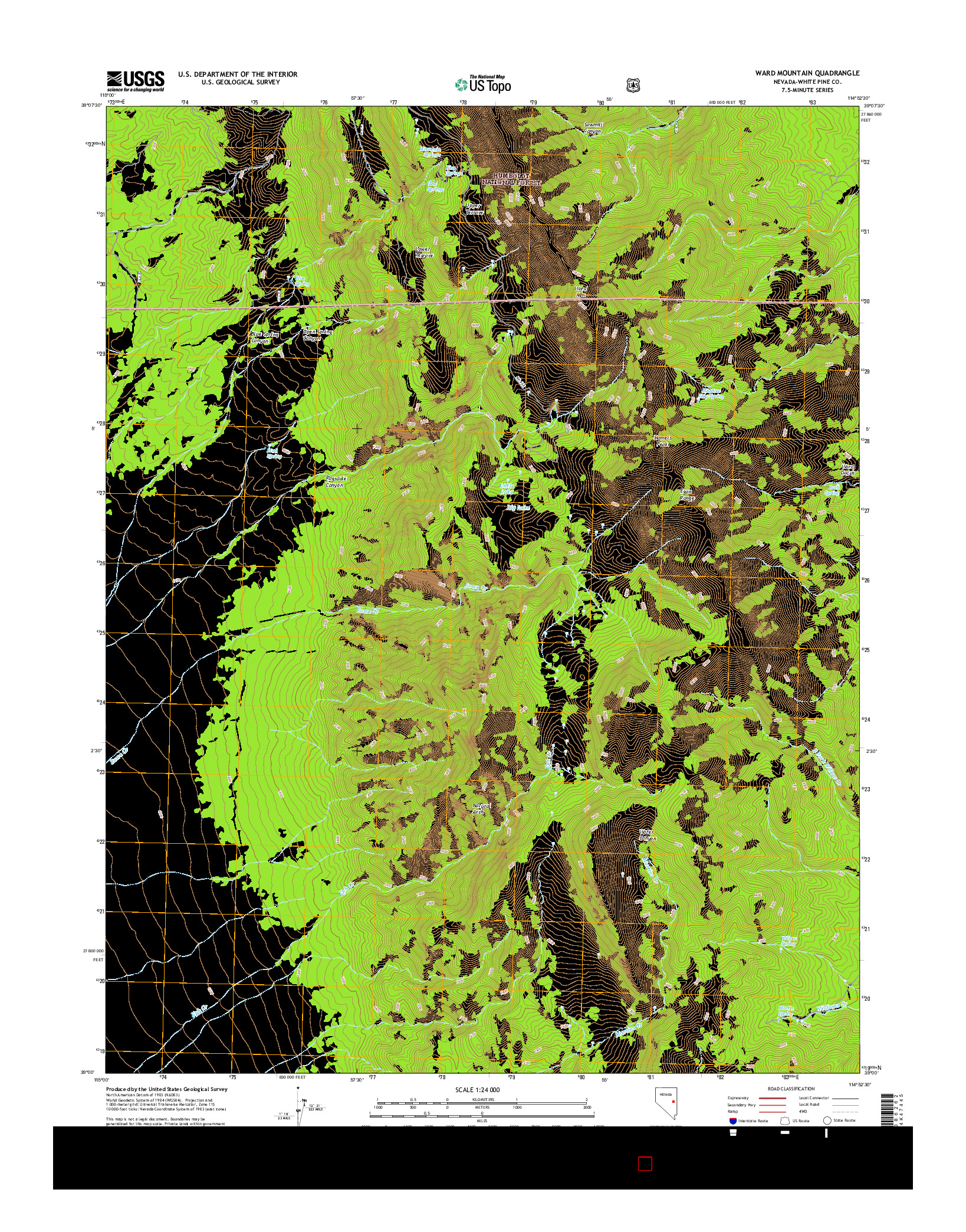 USGS US TOPO 7.5-MINUTE MAP FOR WARD MOUNTAIN, NV 2014