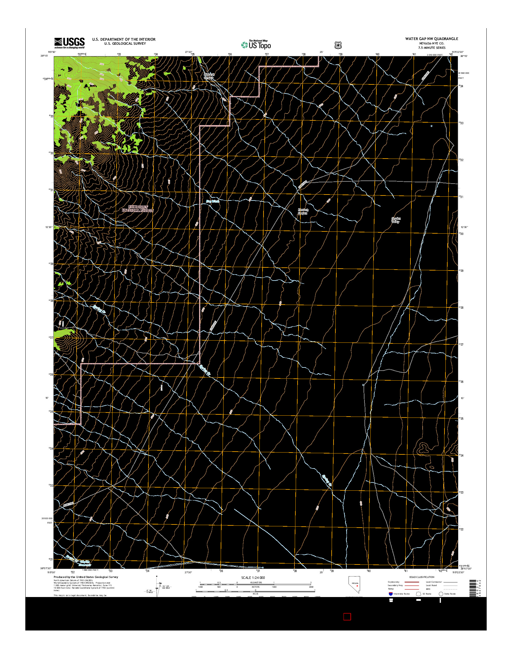 USGS US TOPO 7.5-MINUTE MAP FOR WATER GAP NW, NV 2014