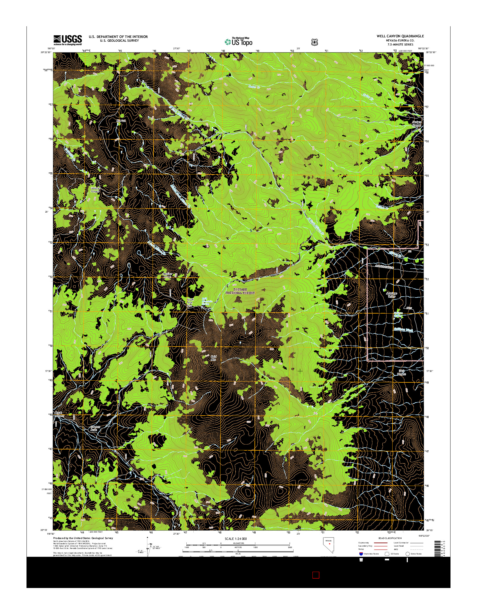 USGS US TOPO 7.5-MINUTE MAP FOR WELL CANYON, NV 2014