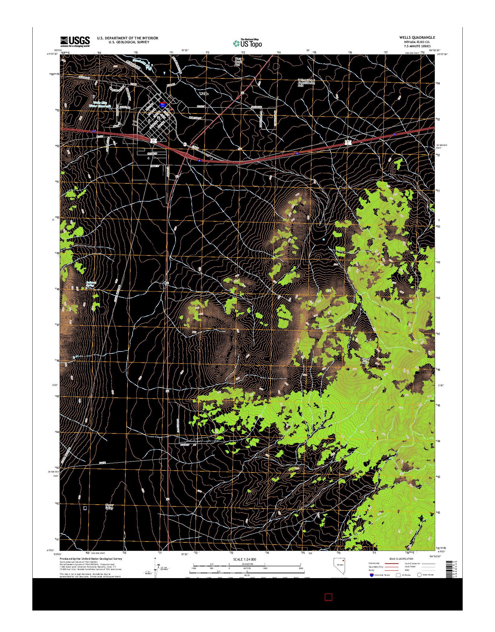 USGS US TOPO 7.5-MINUTE MAP FOR WELLS, NV 2014
