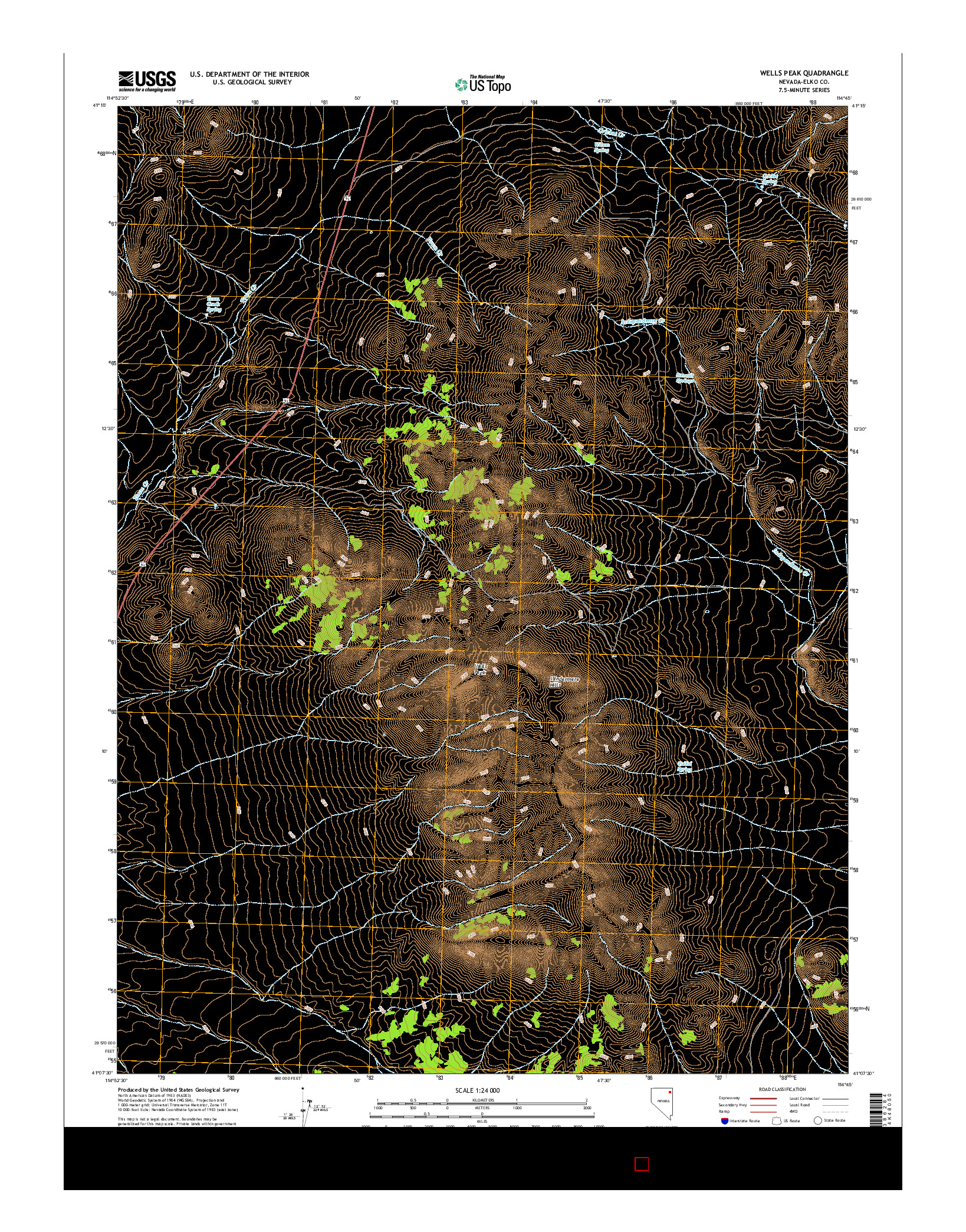 USGS US TOPO 7.5-MINUTE MAP FOR WELLS PEAK, NV 2014