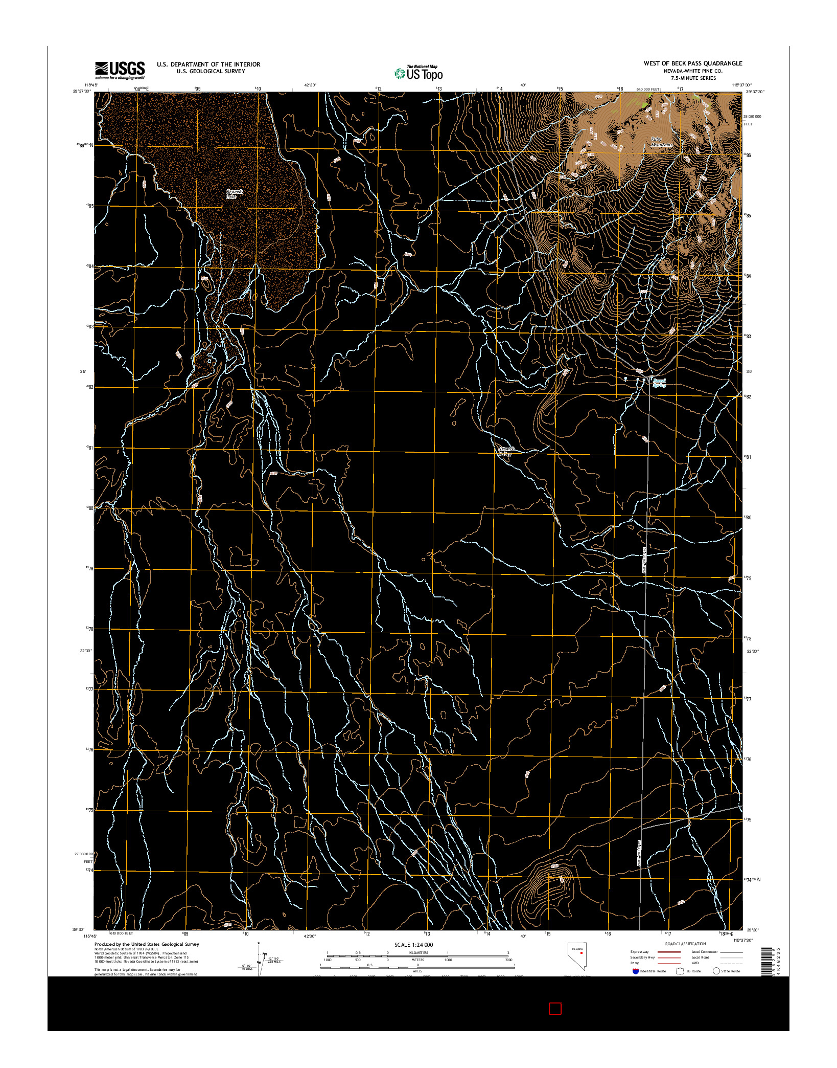 USGS US TOPO 7.5-MINUTE MAP FOR WEST OF BECK PASS, NV 2014