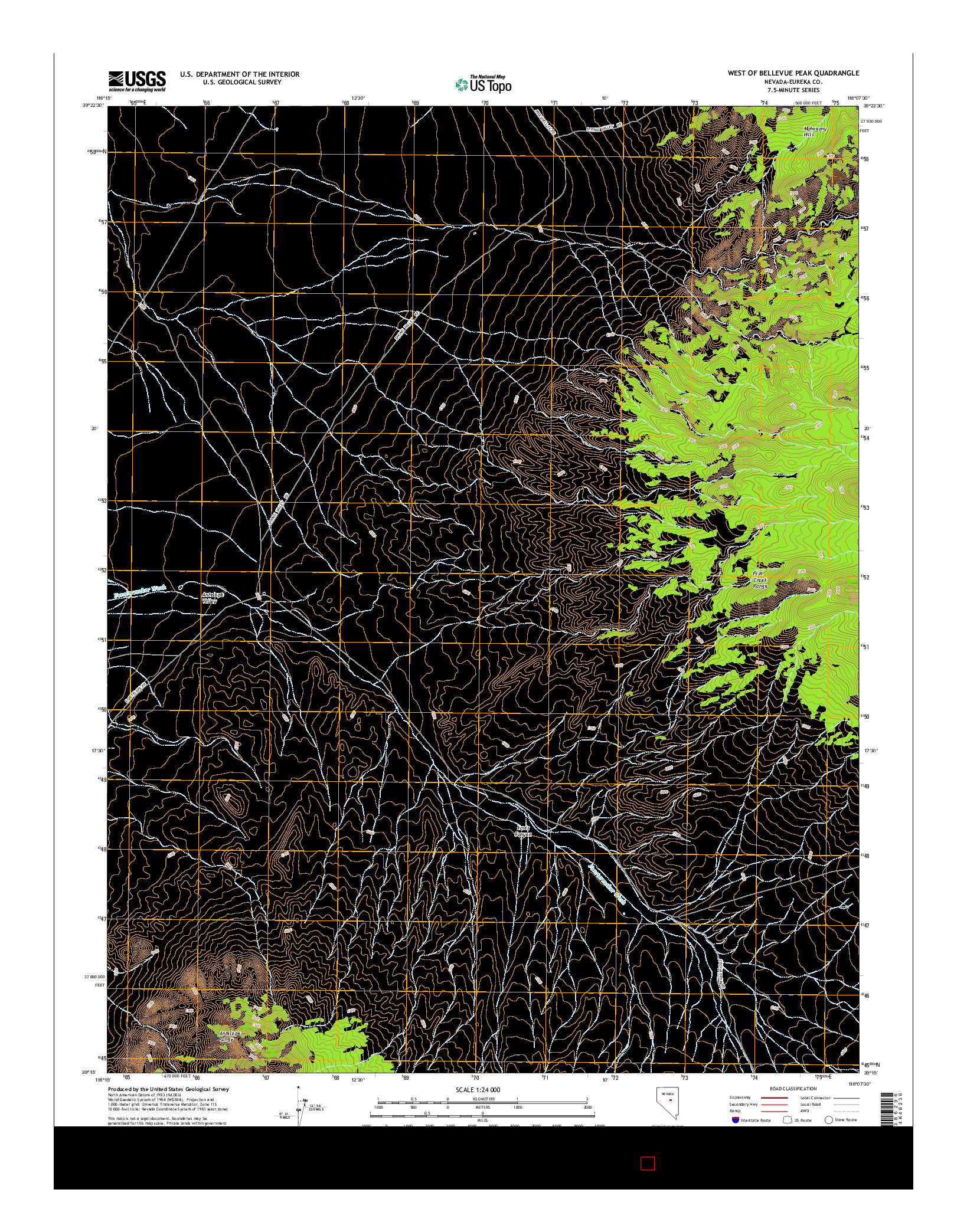 USGS US TOPO 7.5-MINUTE MAP FOR WEST OF BELLEVUE PEAK, NV 2014