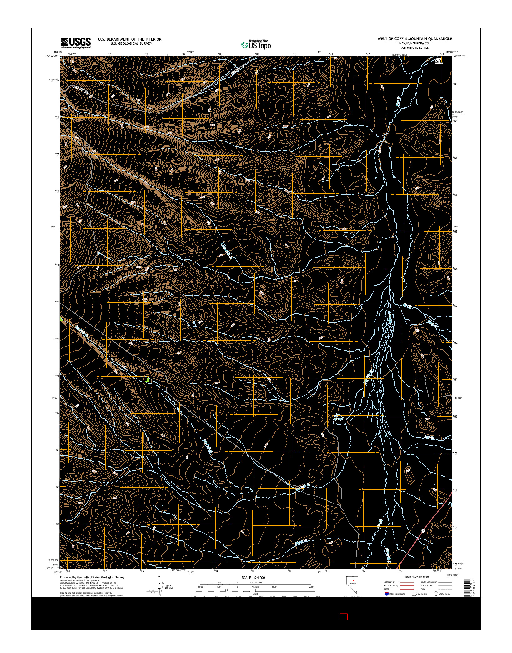 USGS US TOPO 7.5-MINUTE MAP FOR WEST OF COFFIN MOUNTAIN, NV 2014