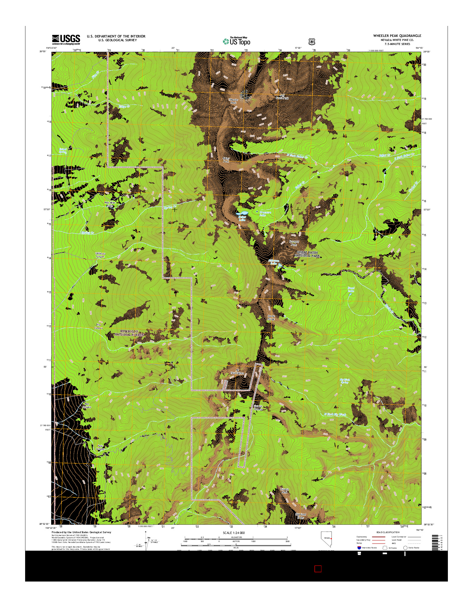 USGS US TOPO 7.5-MINUTE MAP FOR WHEELER PEAK, NV 2014