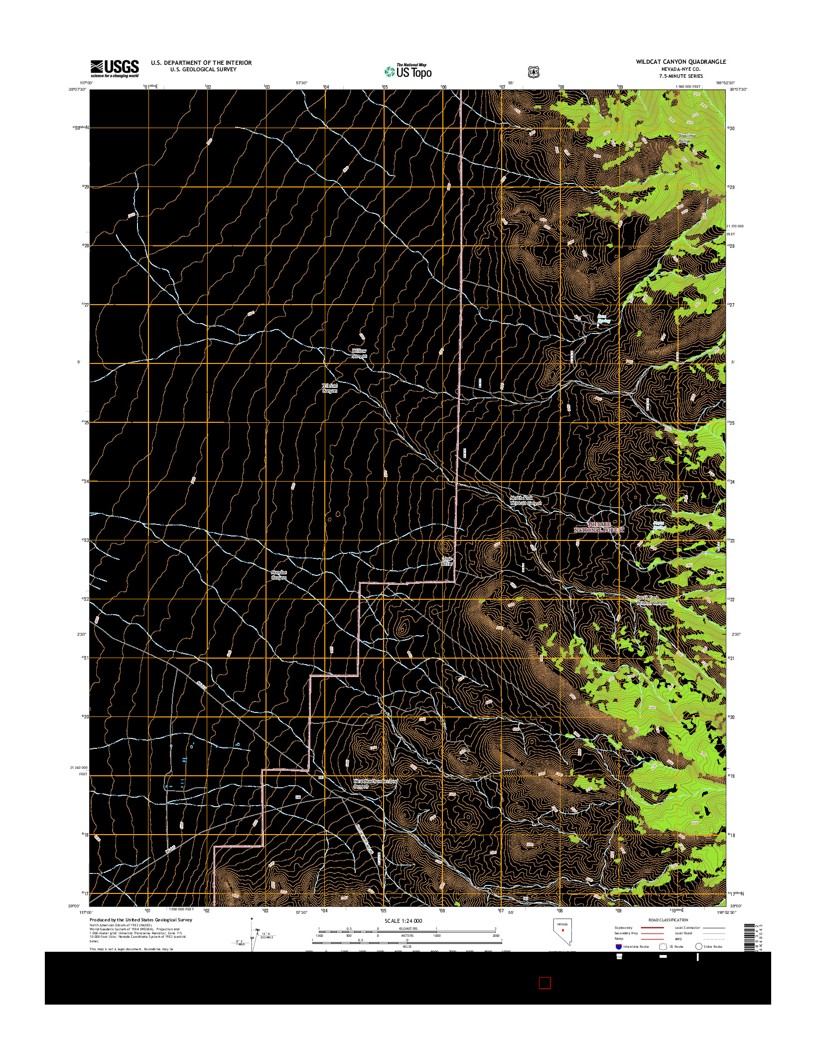 USGS US TOPO 7.5-MINUTE MAP FOR WILDCAT CANYON, NV 2014