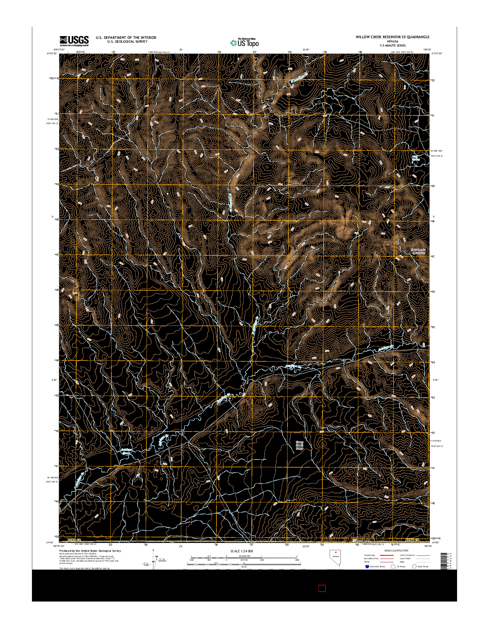 USGS US TOPO 7.5-MINUTE MAP FOR WILLOW CREEK RESERVOIR SE, NV 2014