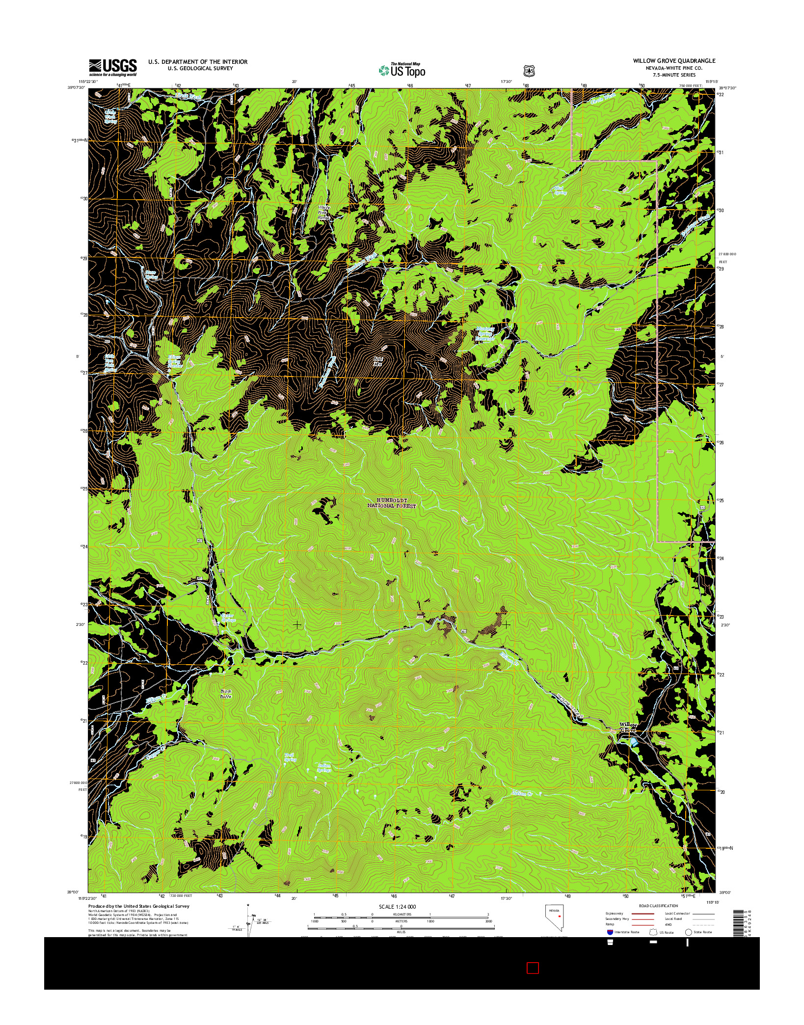 USGS US TOPO 7.5-MINUTE MAP FOR WILLOW GROVE, NV 2014