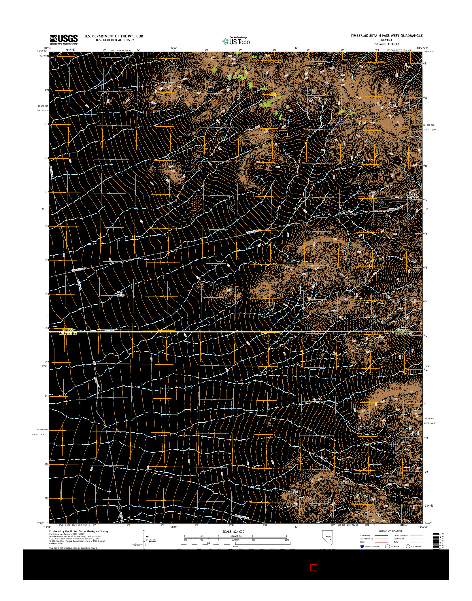 USGS US TOPO 7.5-MINUTE MAP FOR TIMBER MOUNTAIN PASS WEST, NV 2014