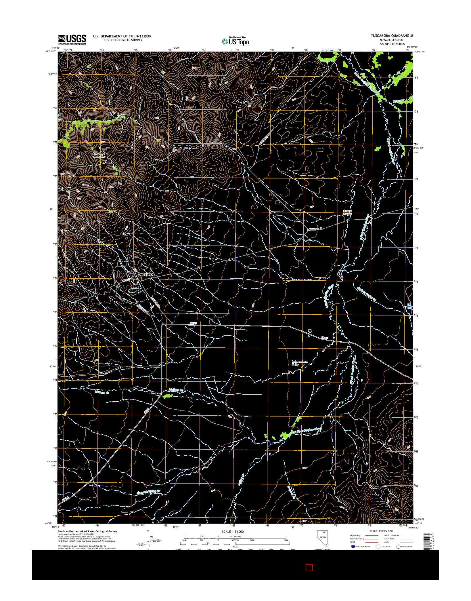 USGS US TOPO 7.5-MINUTE MAP FOR TUSCARORA, NV 2014
