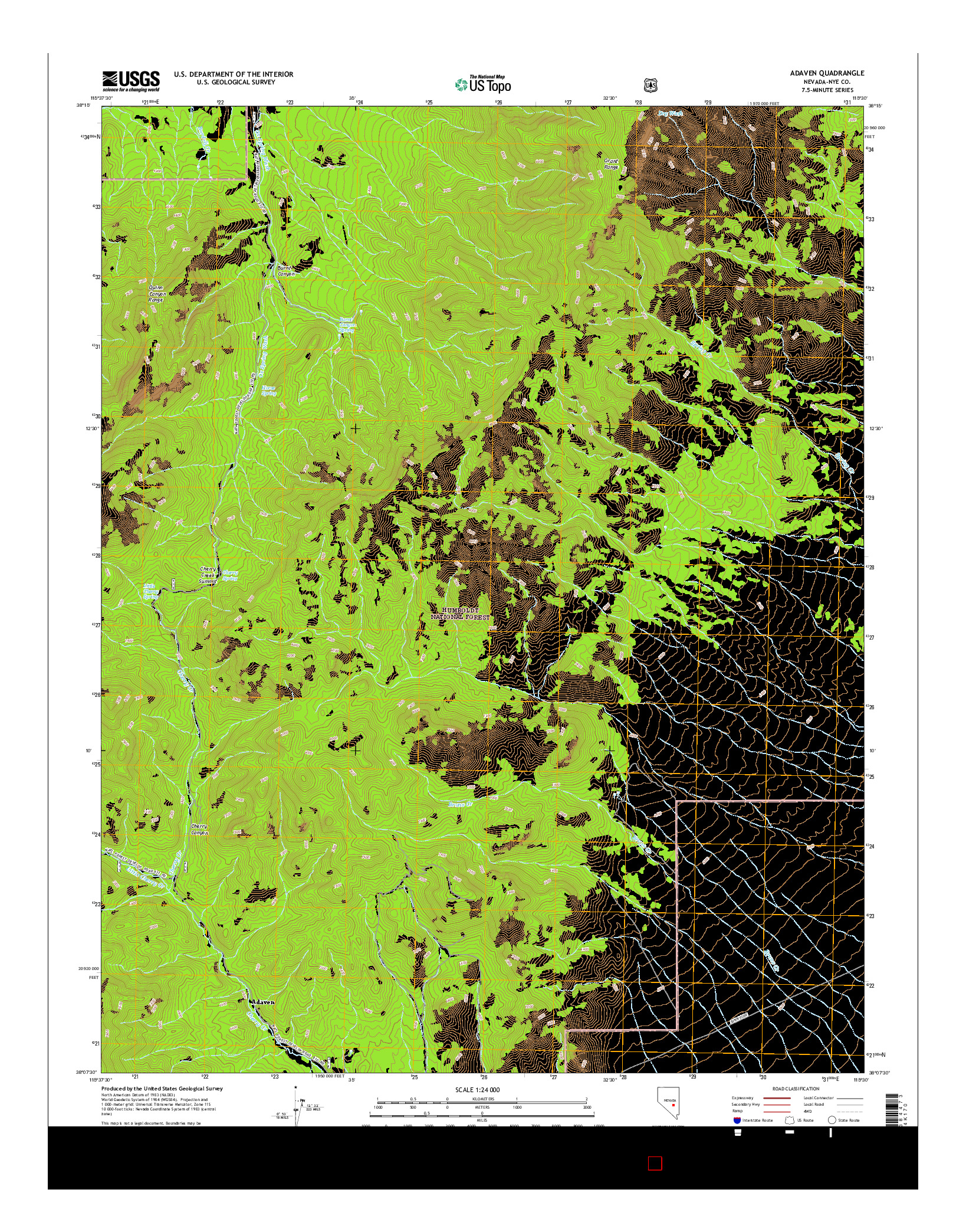 USGS US TOPO 7.5-MINUTE MAP FOR ADAVEN, NV 2014