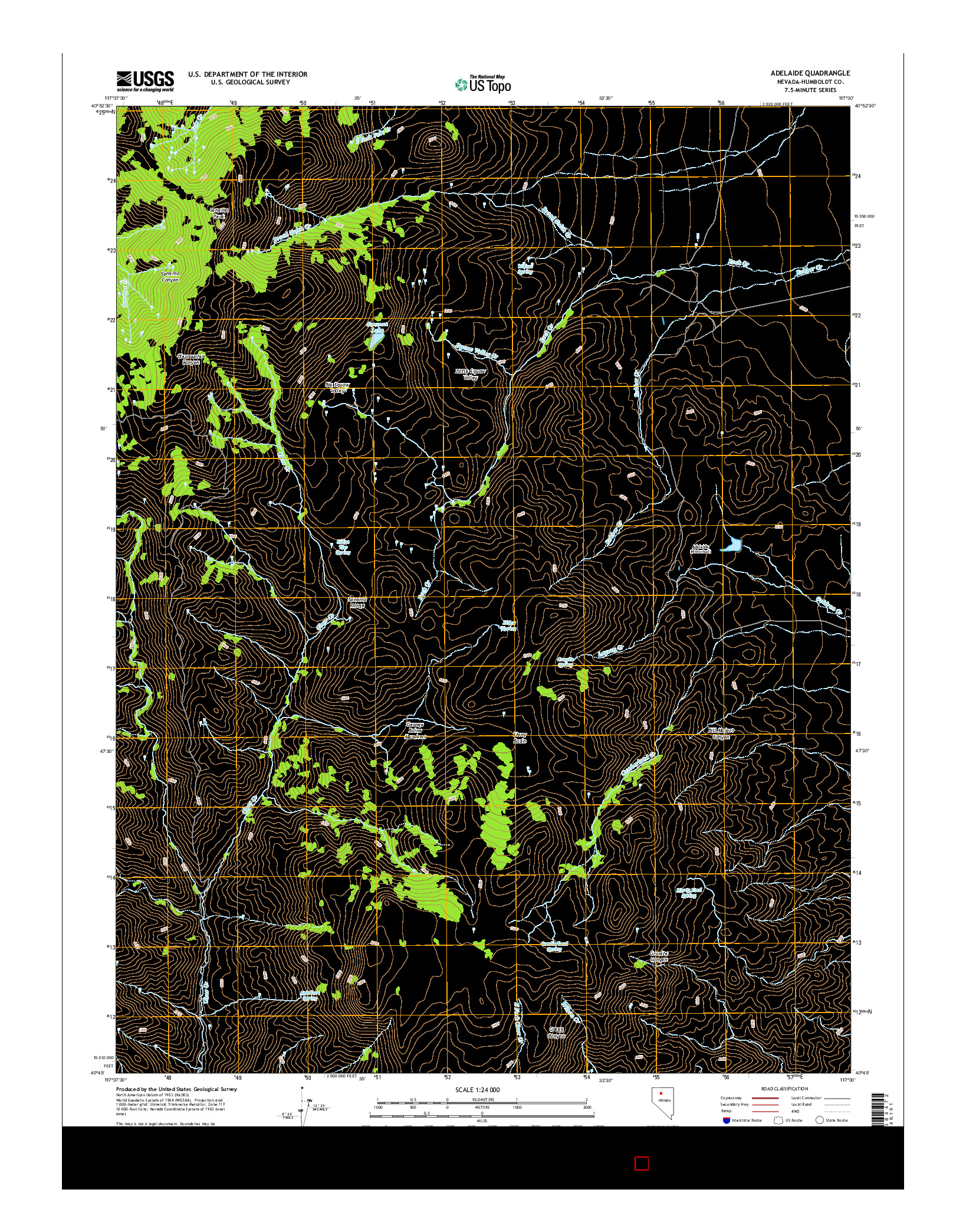 USGS US TOPO 7.5-MINUTE MAP FOR ADELAIDE, NV 2014