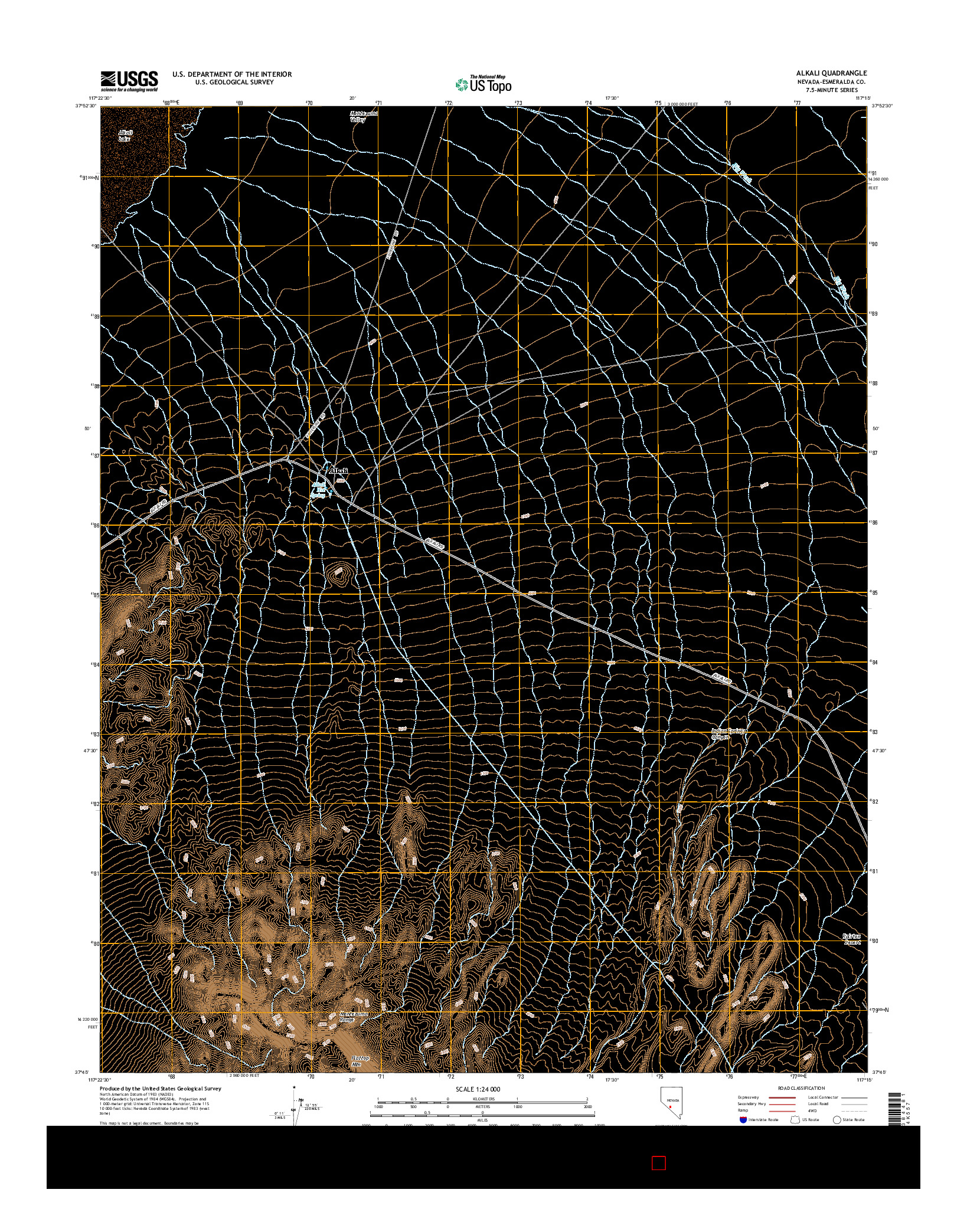 USGS US TOPO 7.5-MINUTE MAP FOR ALKALI, NV 2014