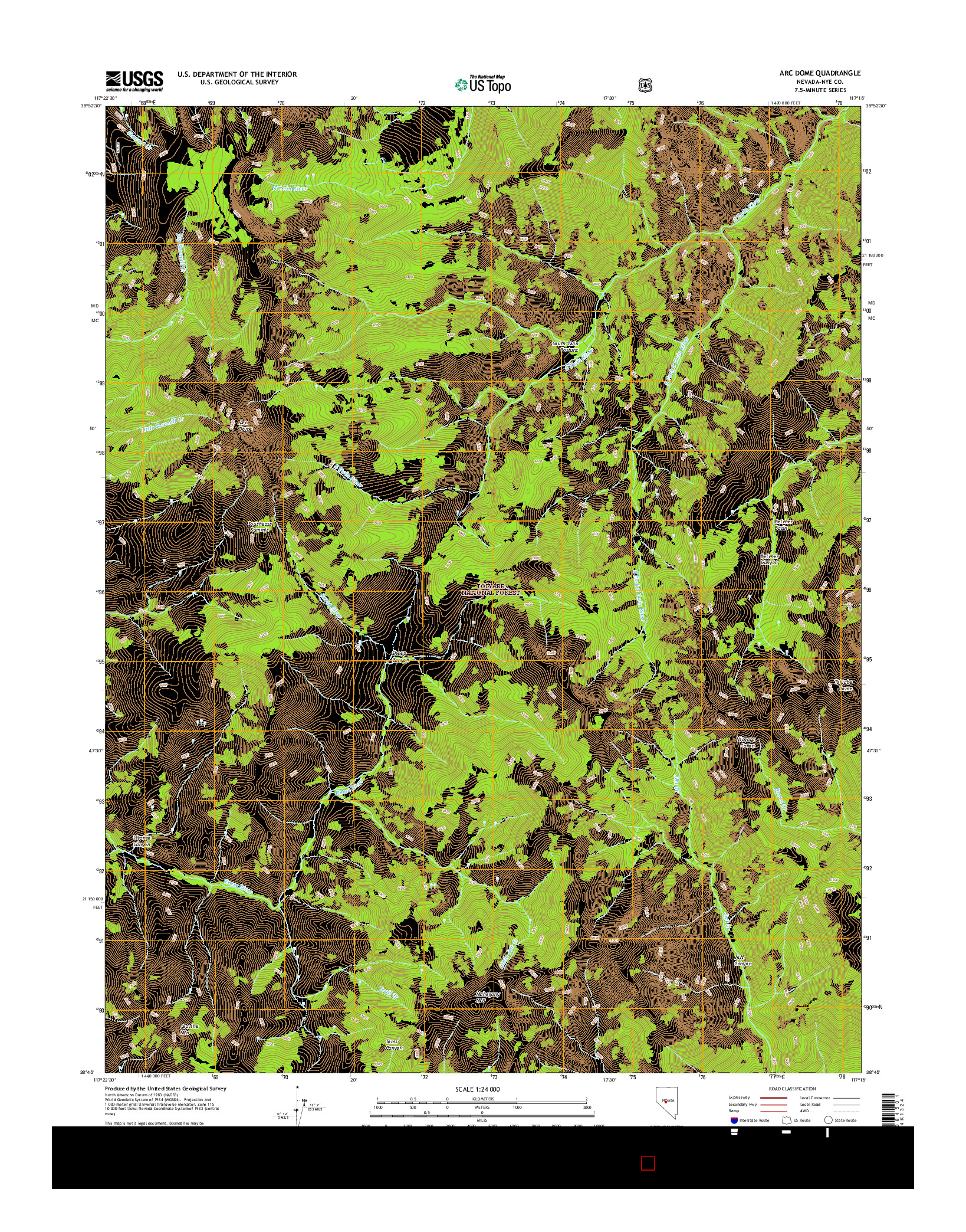 USGS US TOPO 7.5-MINUTE MAP FOR ARC DOME, NV 2014