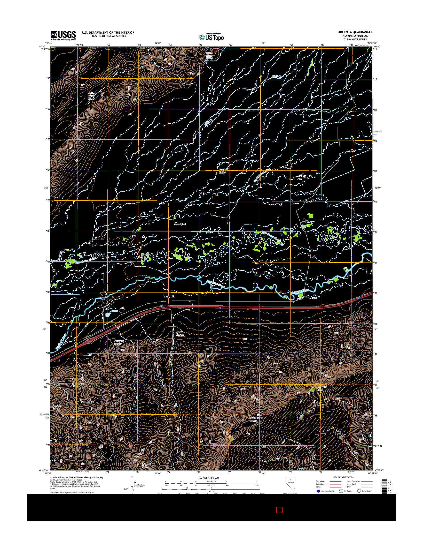 USGS US TOPO 7.5-MINUTE MAP FOR ARGENTA, NV 2014